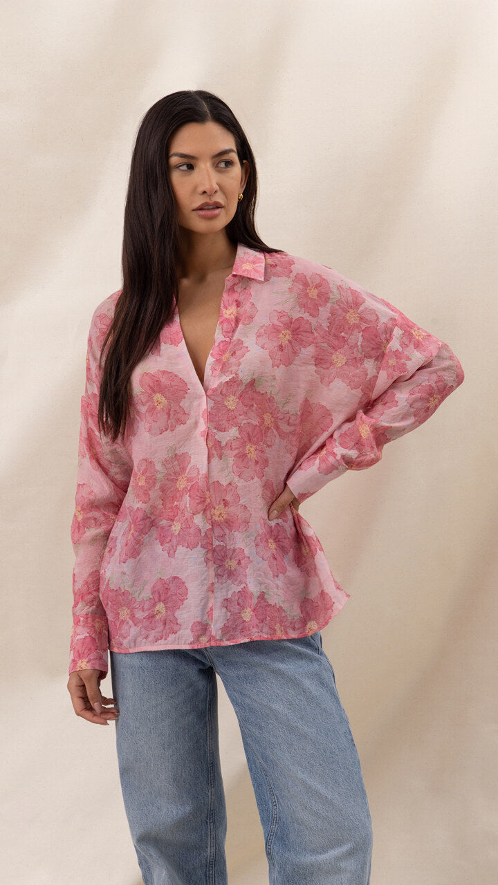 LIBBY PRINTED SHIRT - ROSE FLORAL PRINT