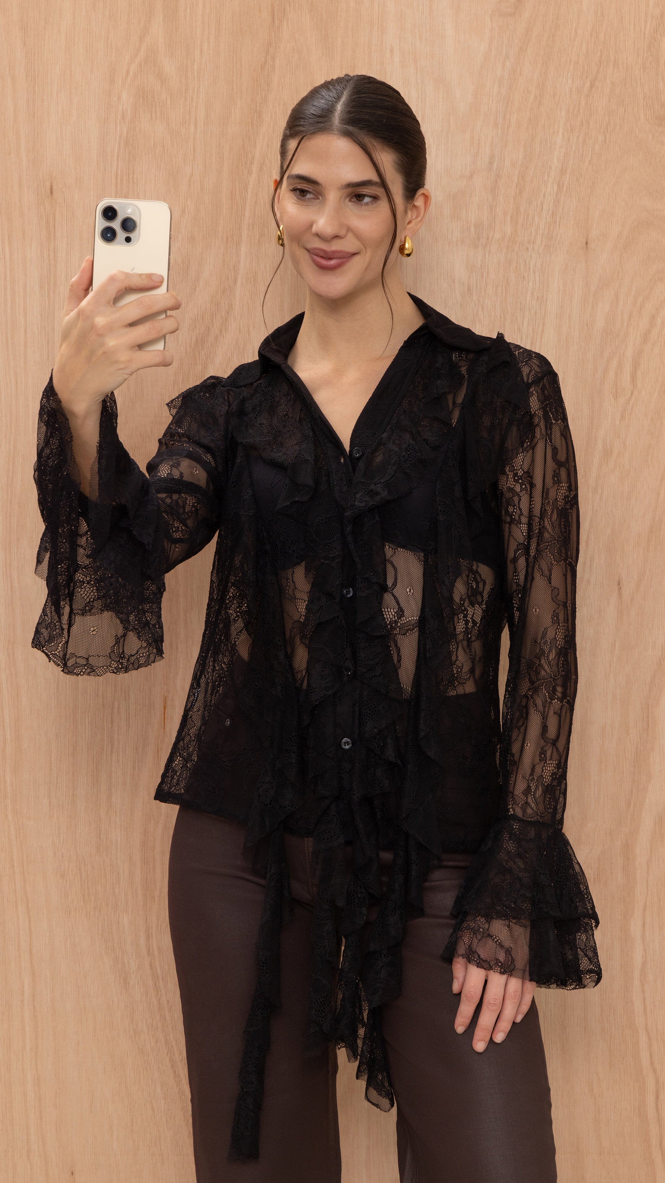 Lilly Lace Shirt  - Black