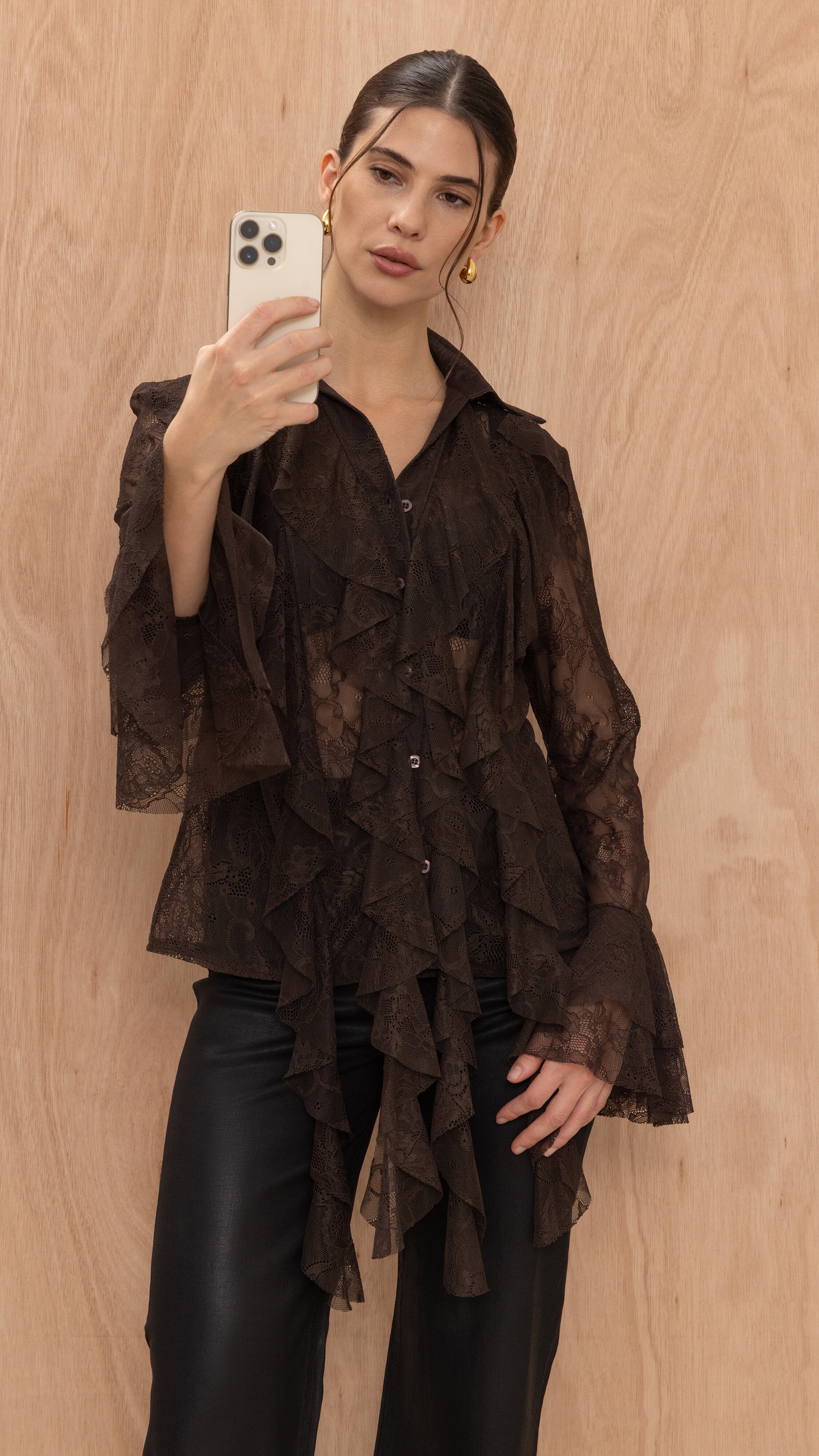 Lilly Lace Shirt  - Chocolate