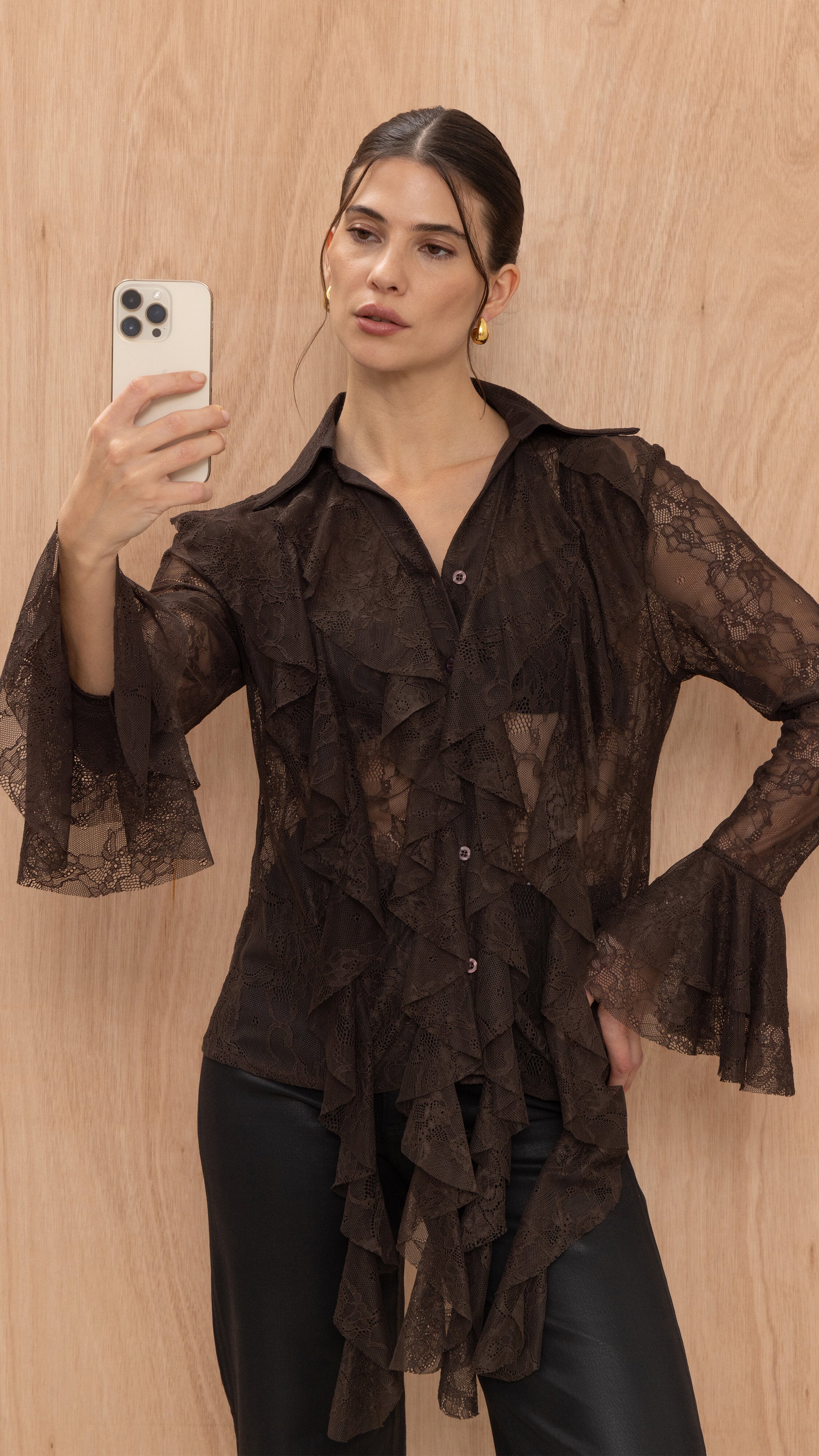 Lilly Lace Shirt  - Chocolate