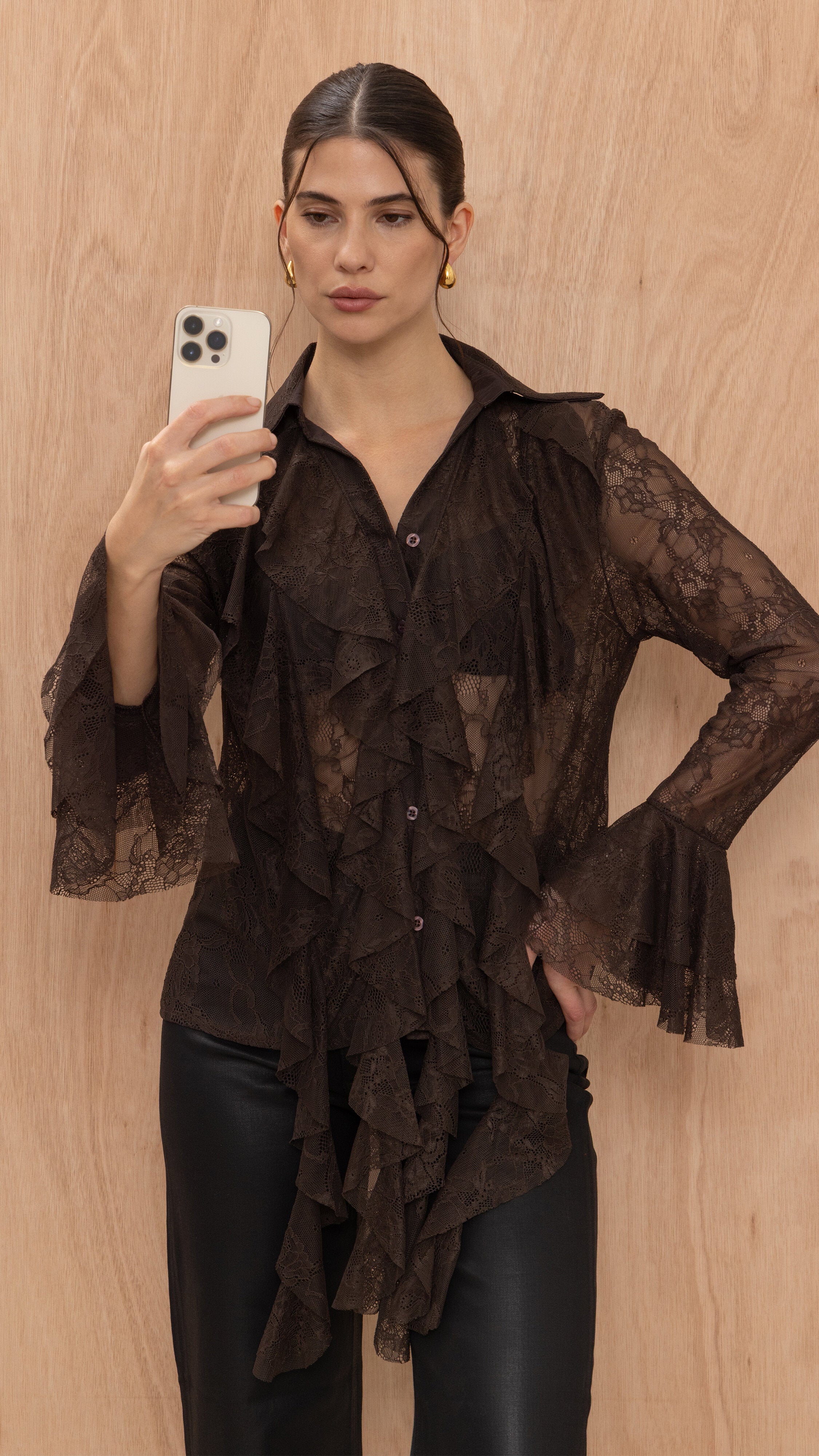 Lilly Lace Shirt  - Chocolate