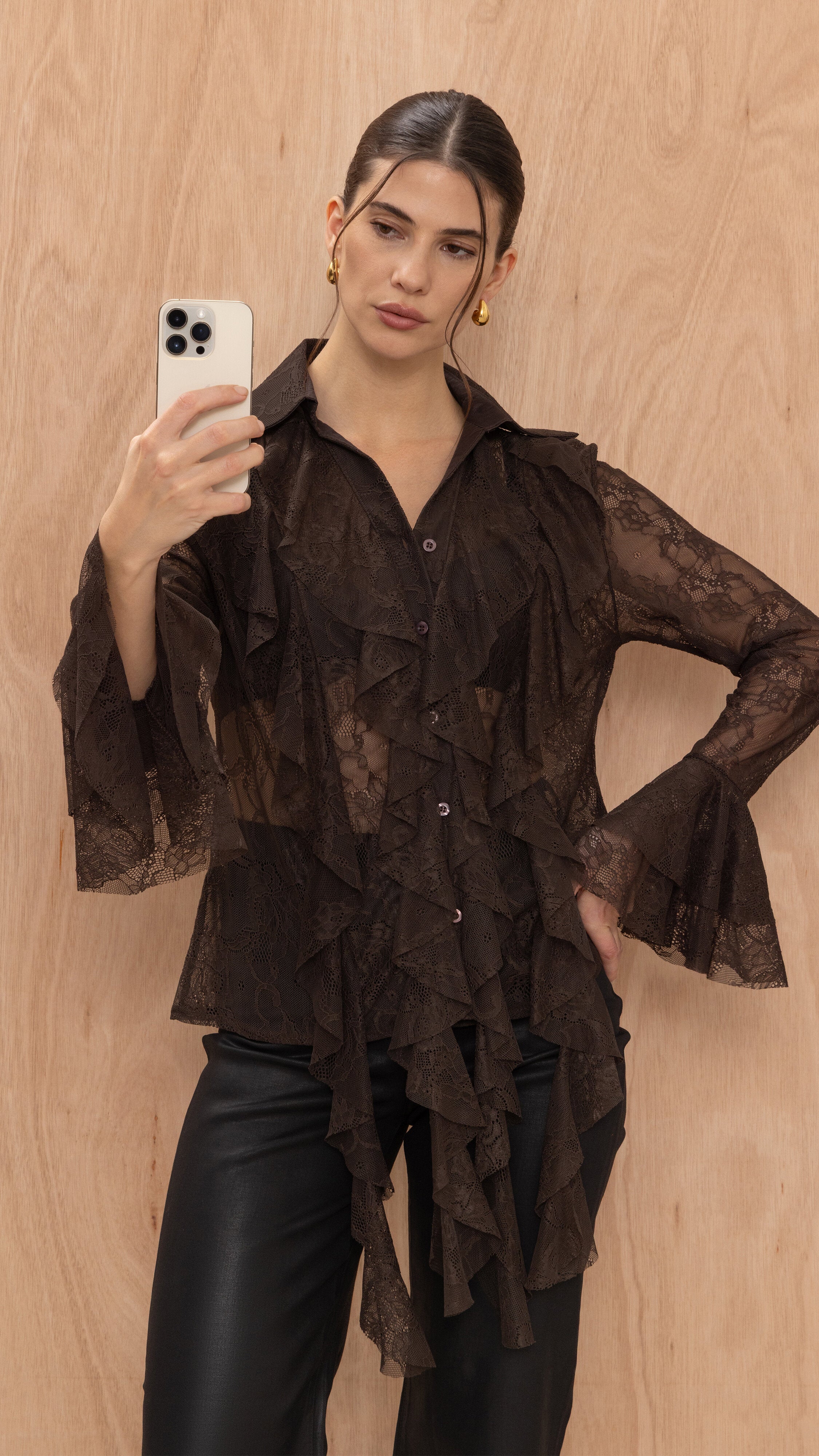 Lilly Lace Shirt  - Chocolate