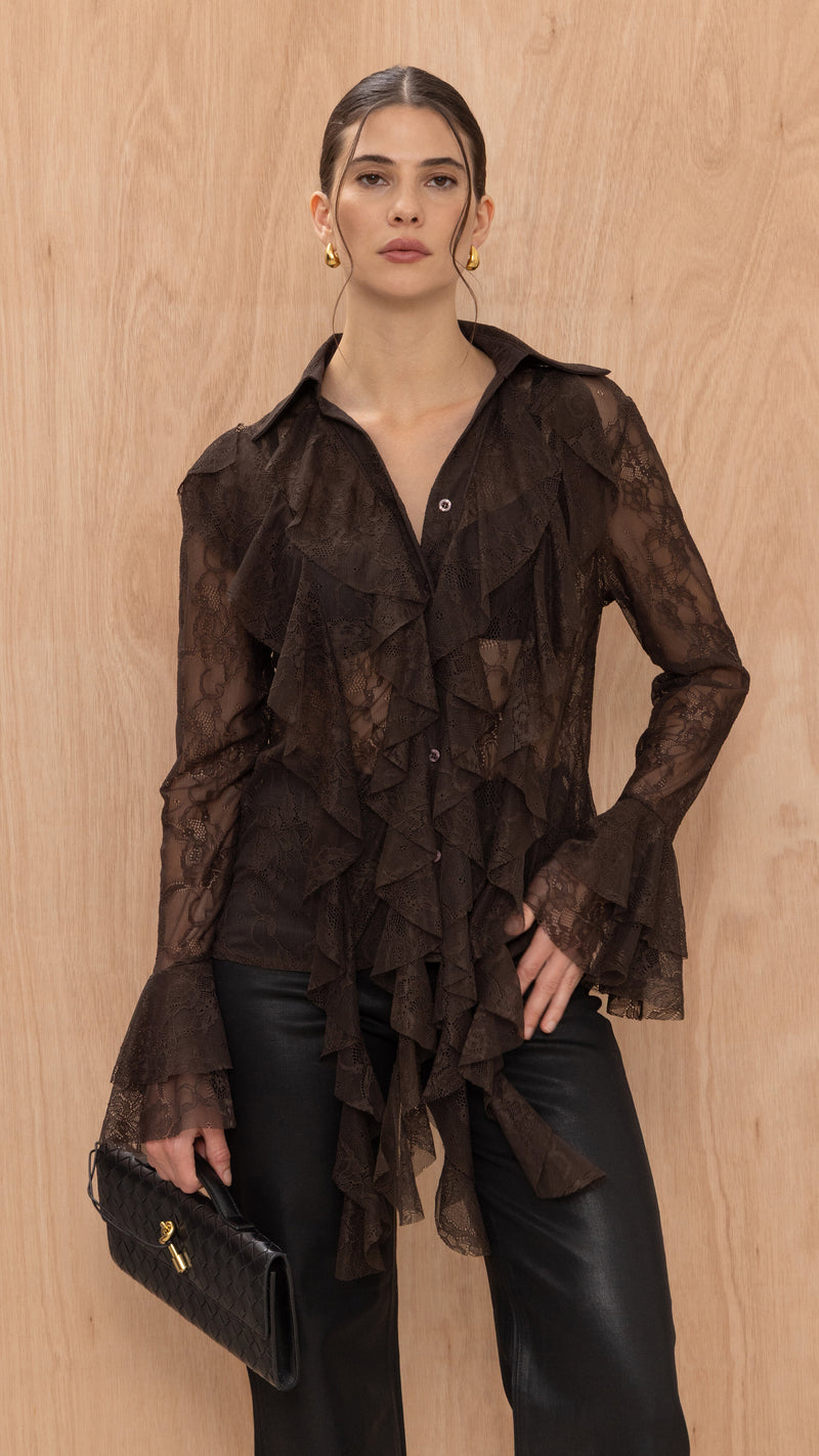 Lilly Lace Shirt  - Chocolate