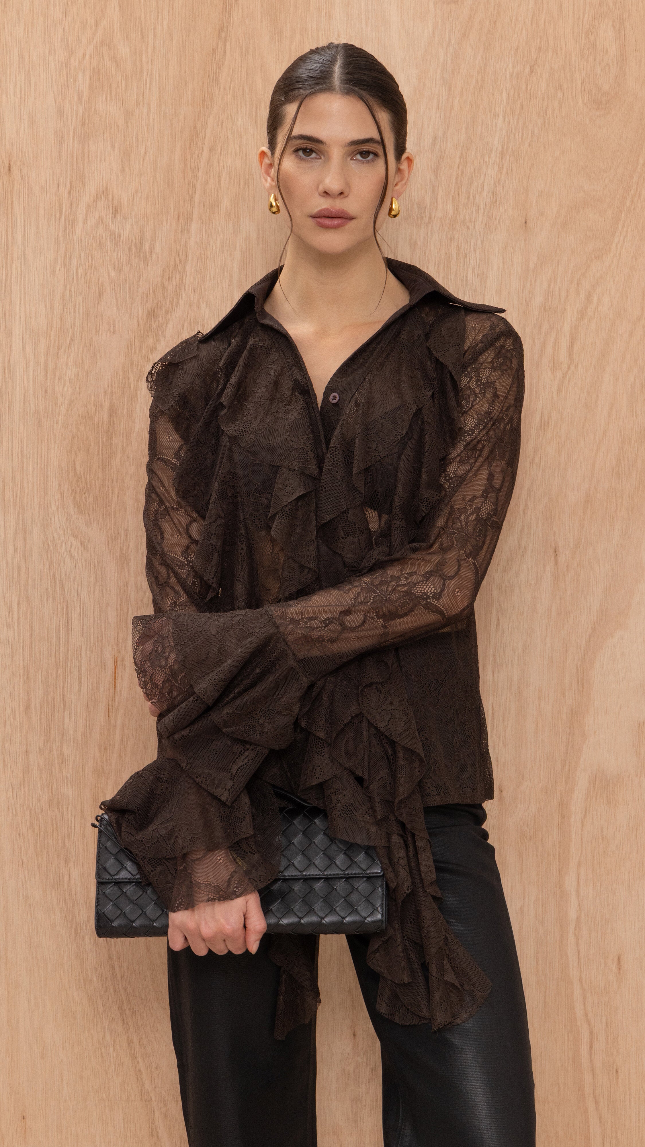 Lilly Lace Shirt  - Chocolate
