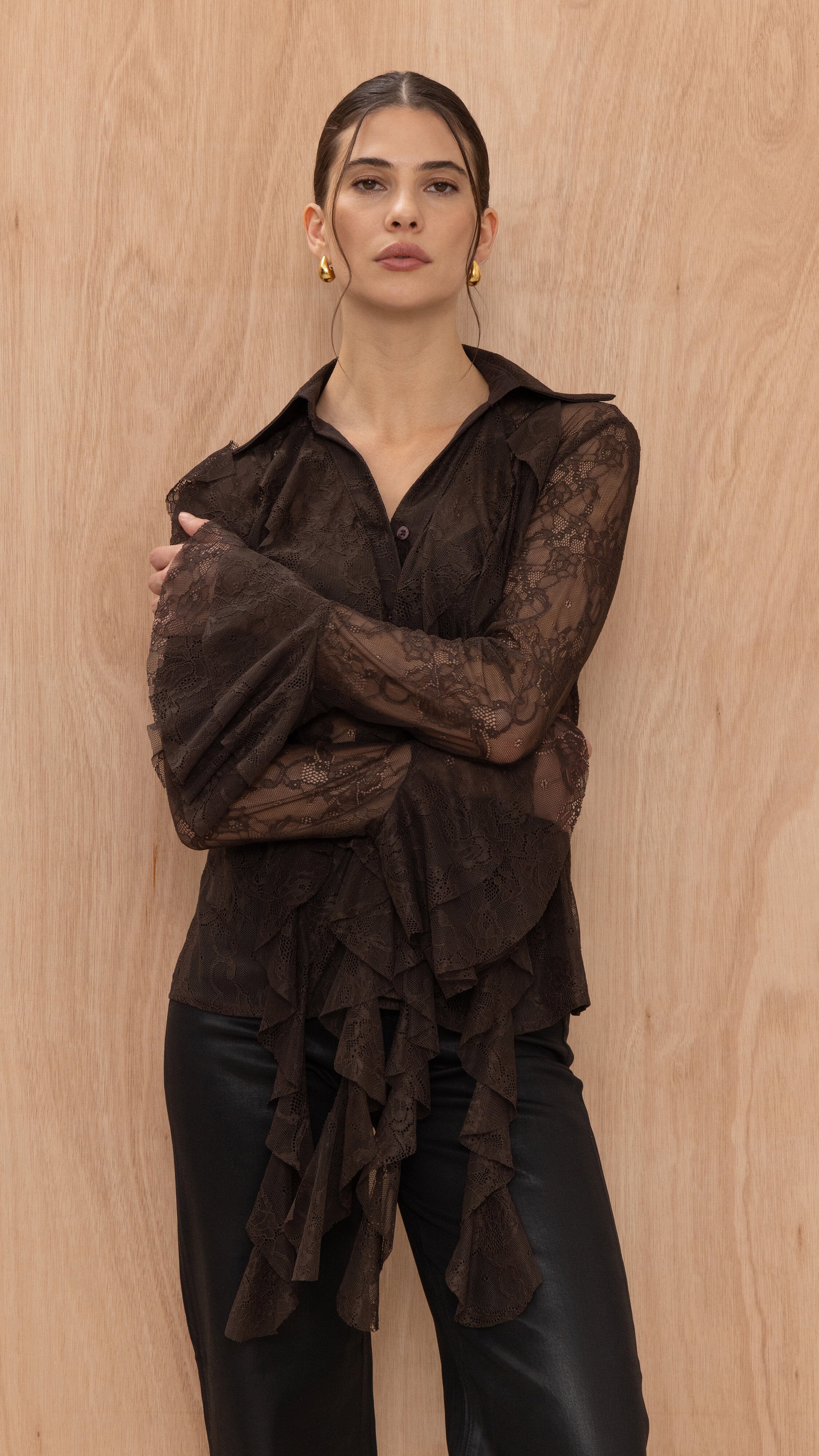 Lilly Lace Shirt  - Chocolate