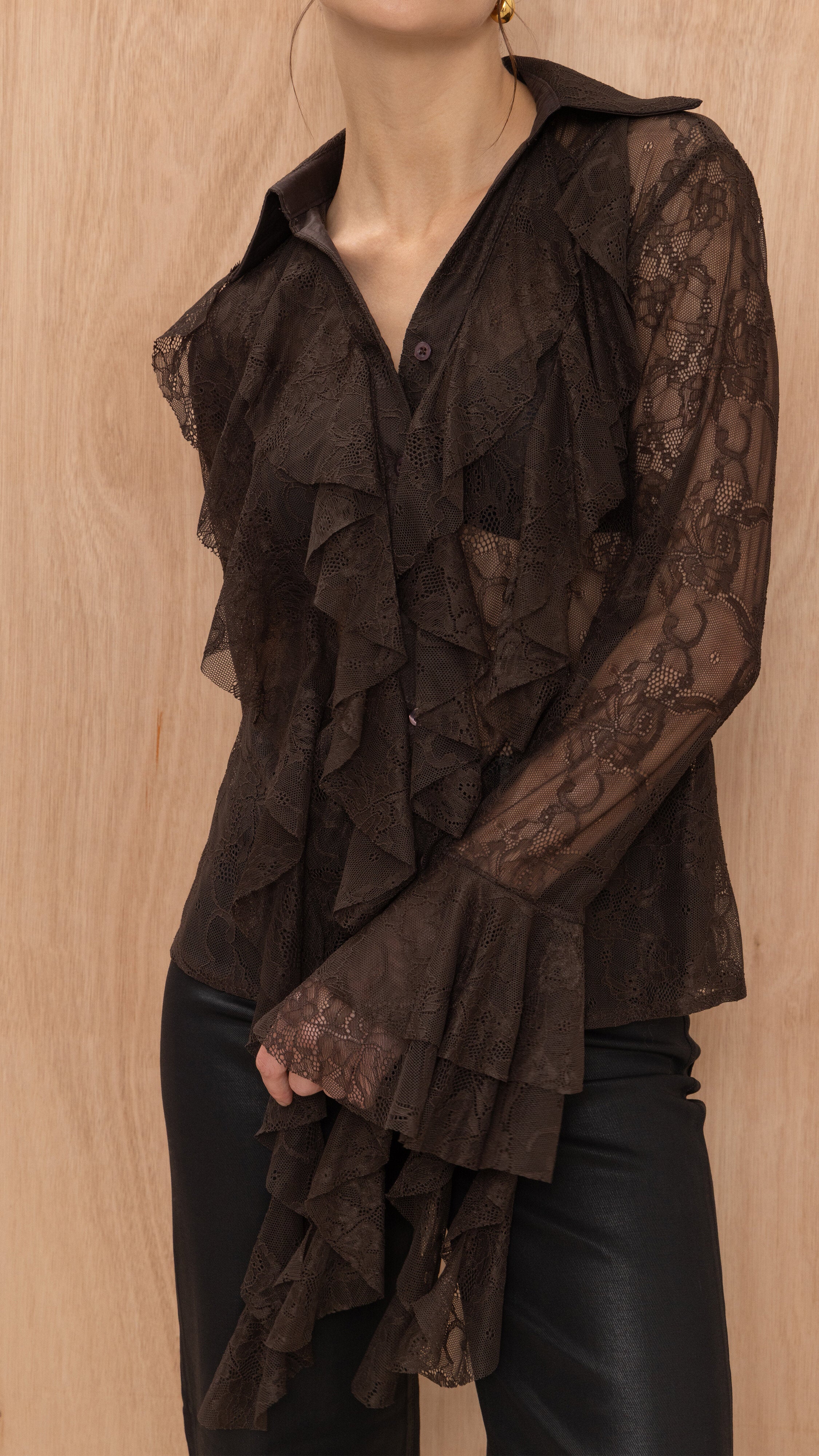 Lilly Lace Shirt  - Chocolate