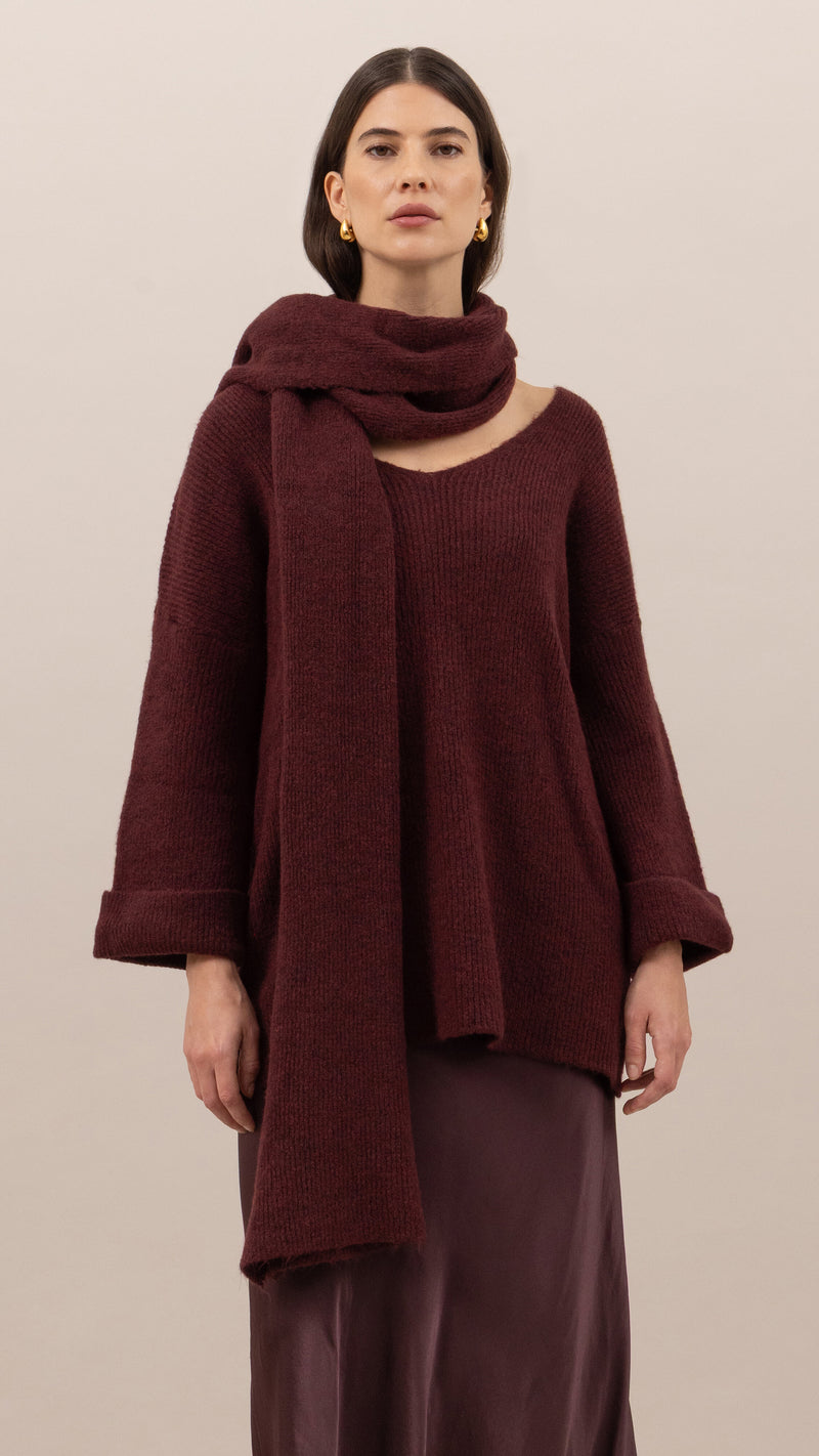 Luisa Sweater and Scarf   - Burgundy