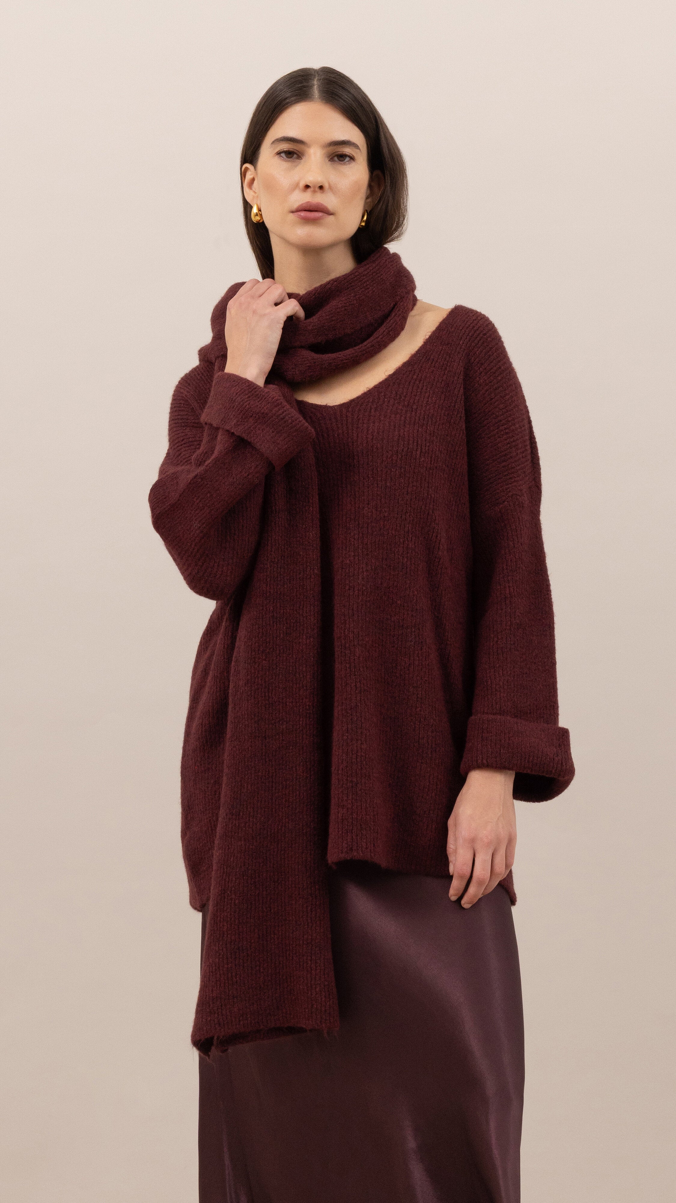 Luisa Sweater and Scarf   - Burgundy
