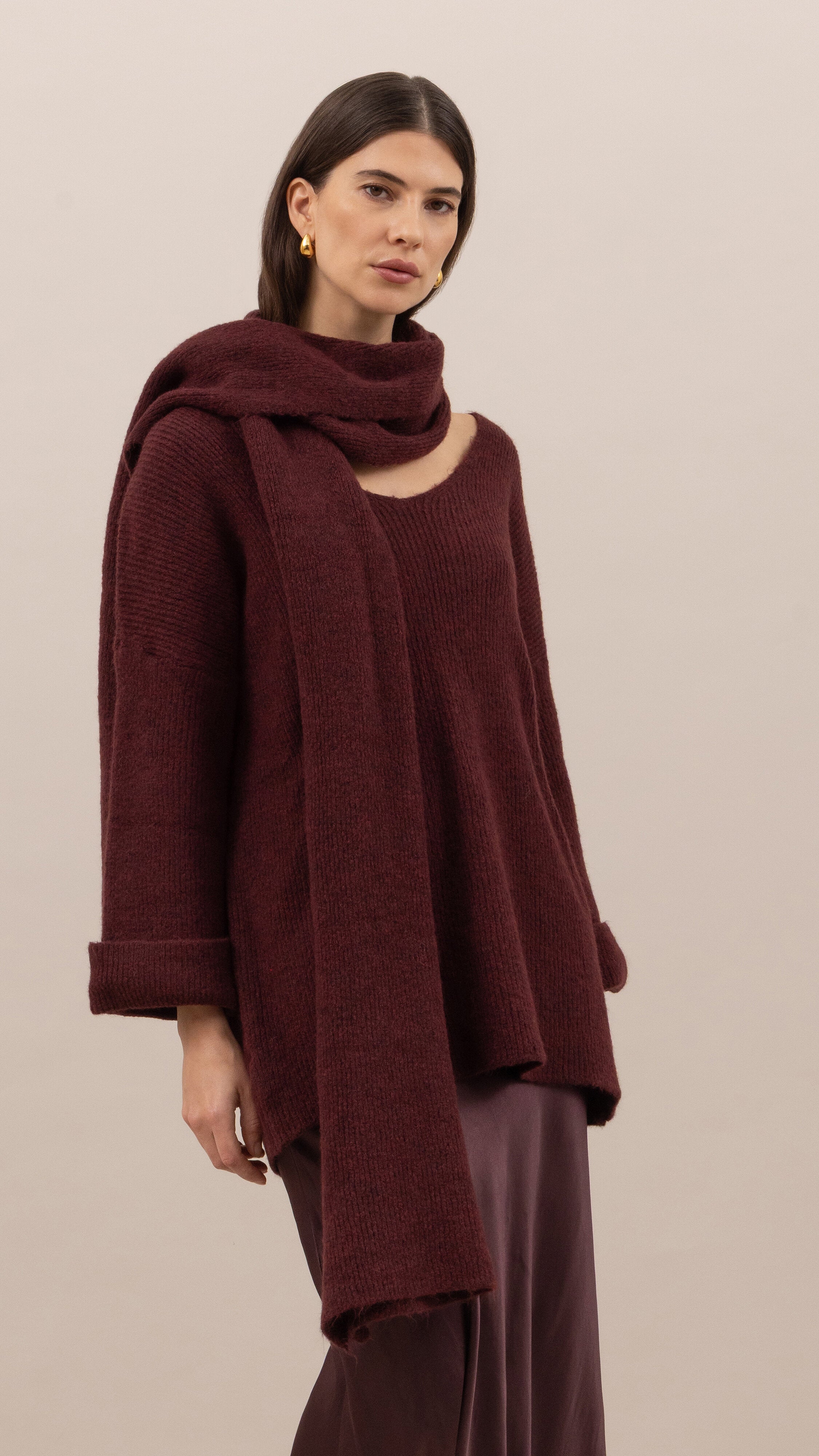 Luisa Sweater and Scarf   - Burgundy
