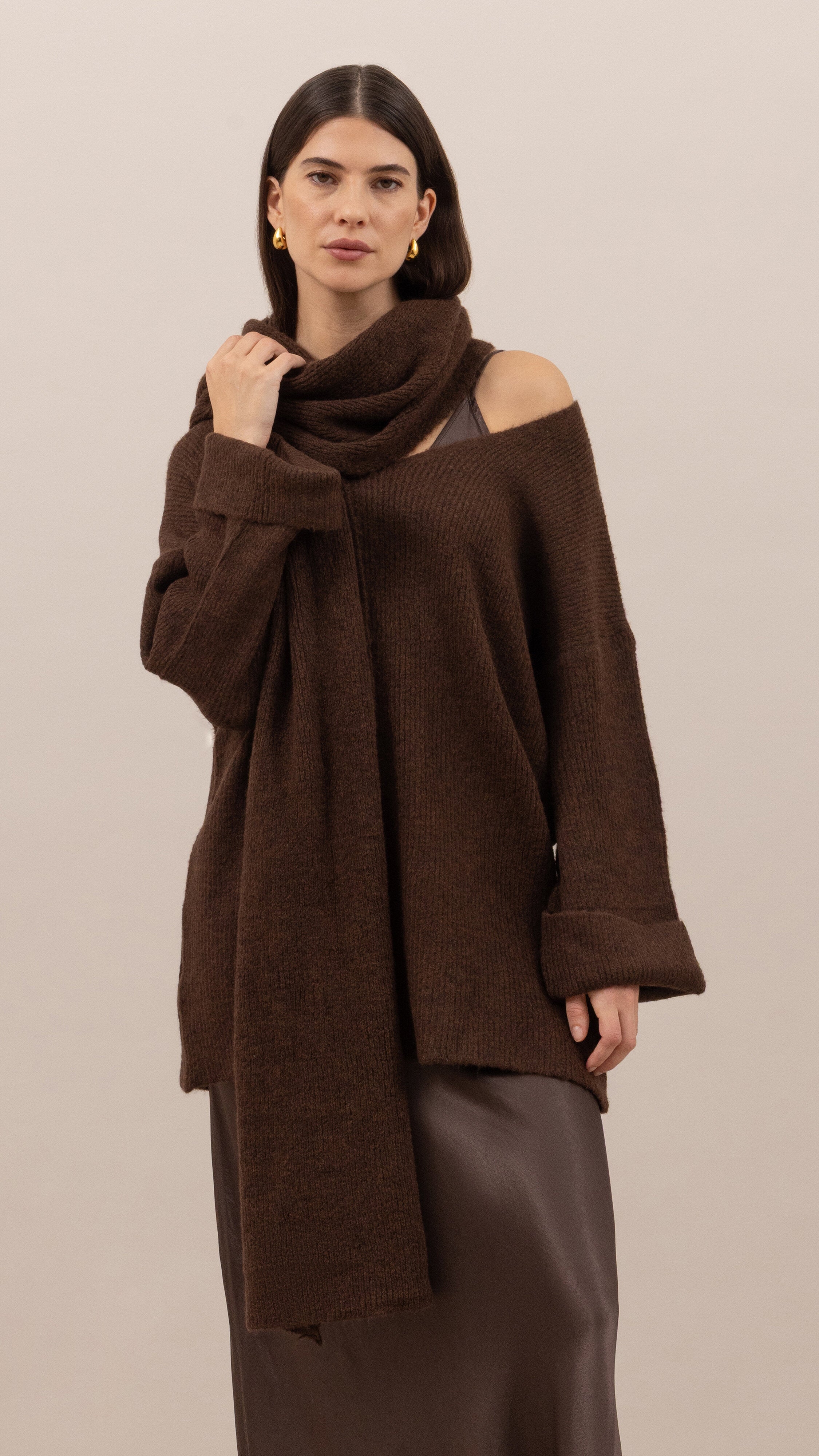 Luisa Sweater and Scarf   - Dark espresso