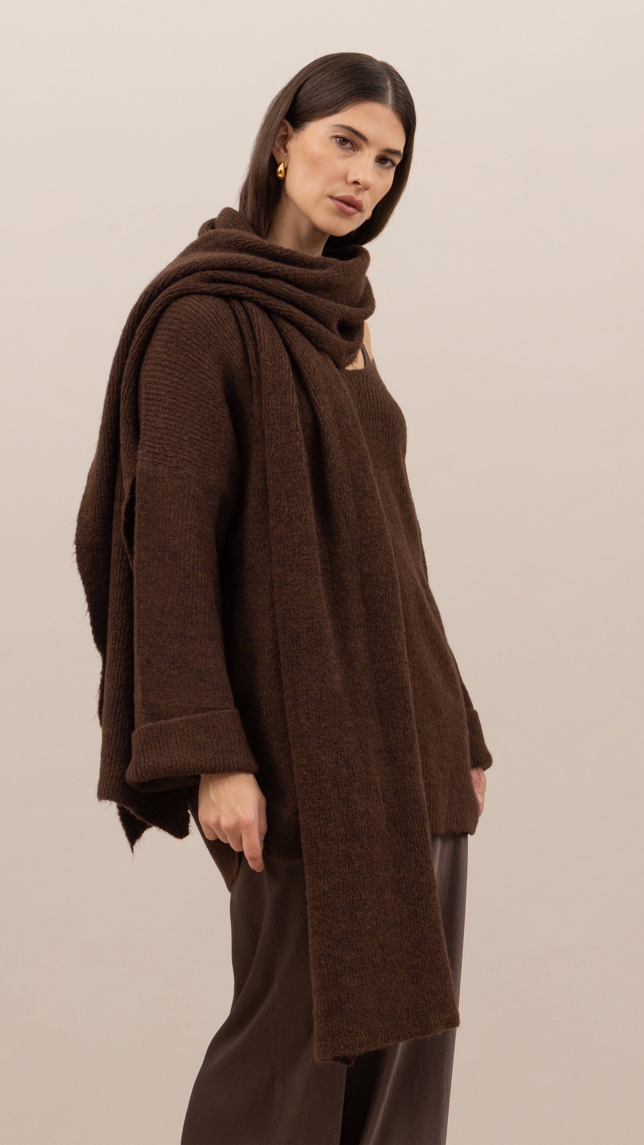 Luisa Sweater and Scarf   - Dark espresso