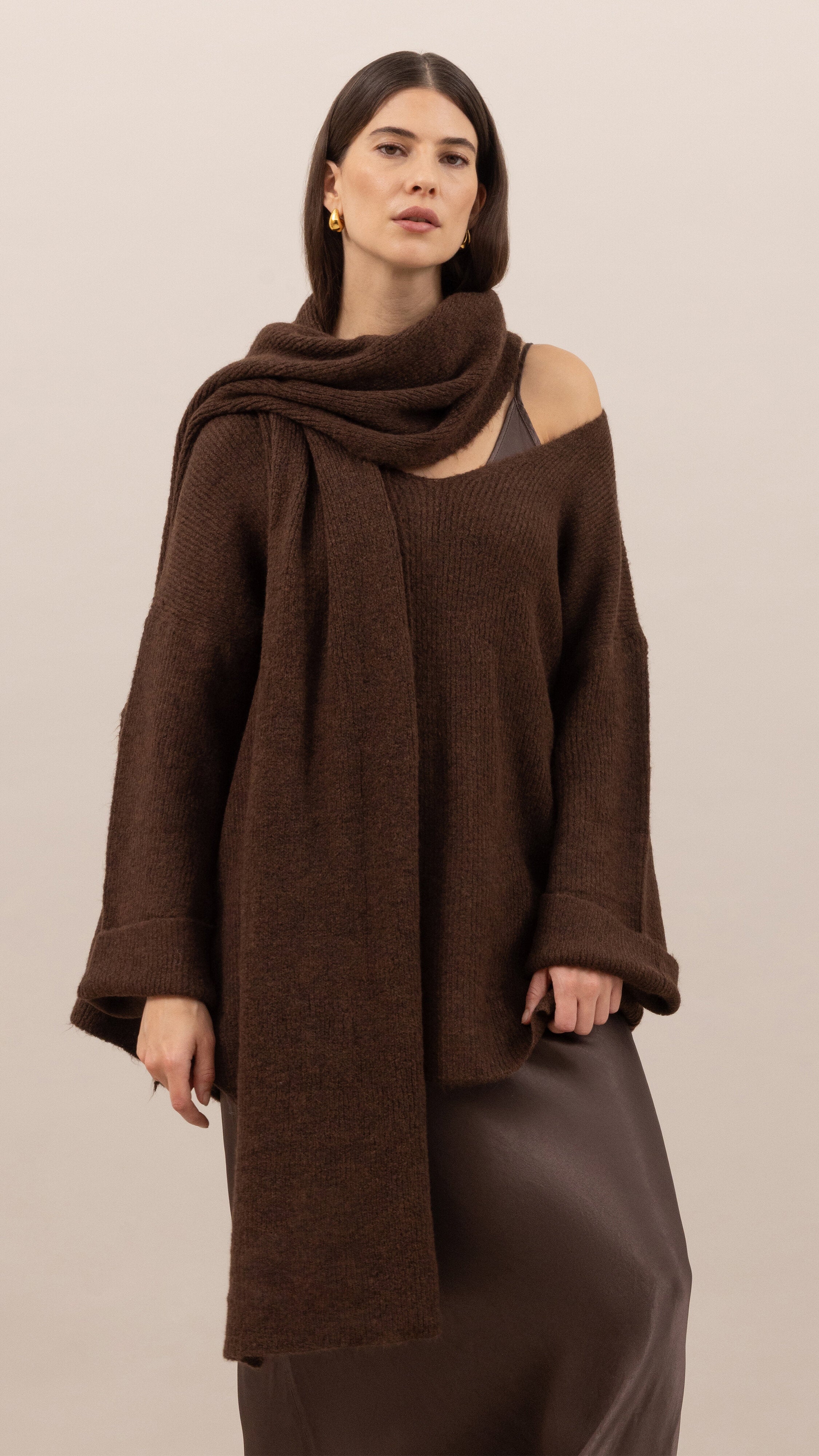 Luisa Sweater and Scarf   - Dark espresso