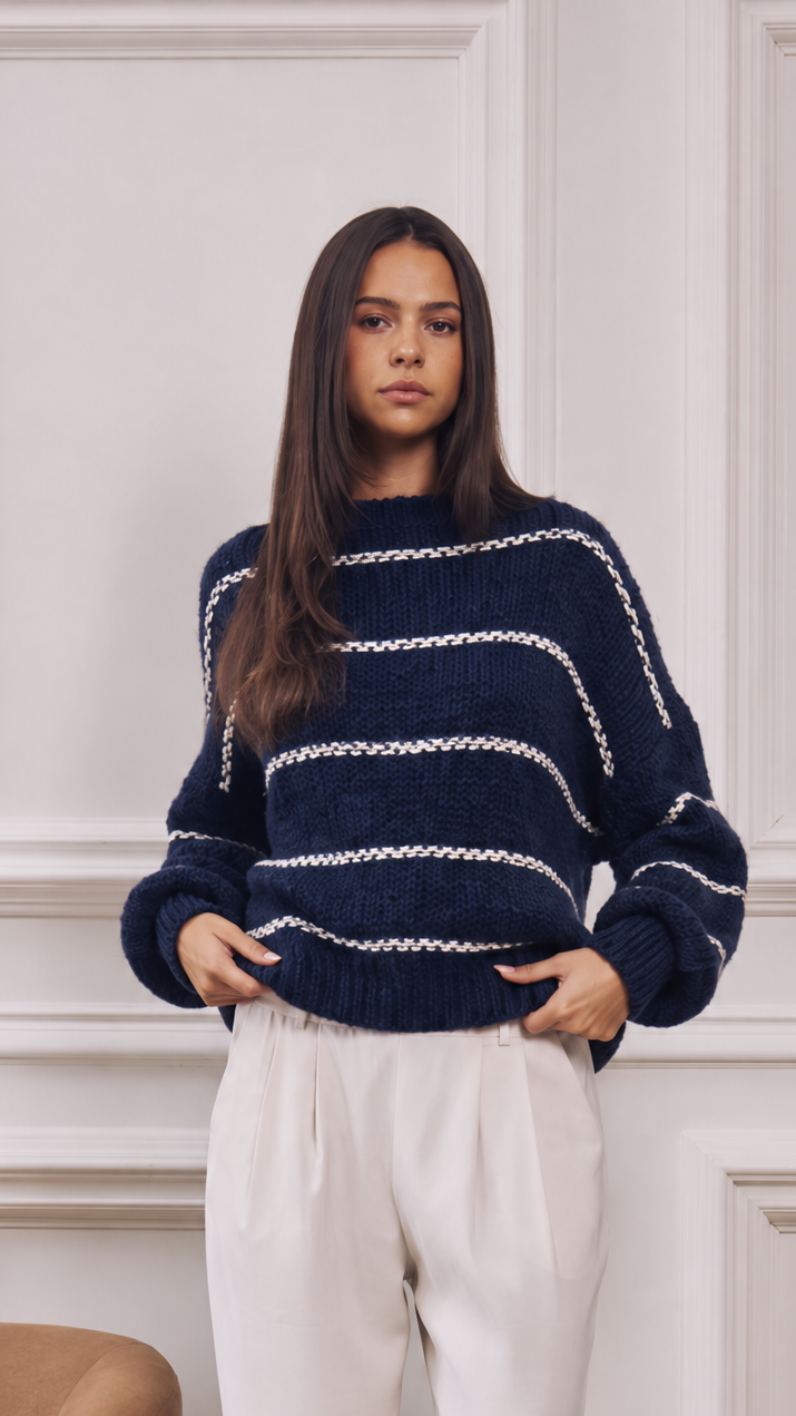 Luana Striped Jumper - Navy