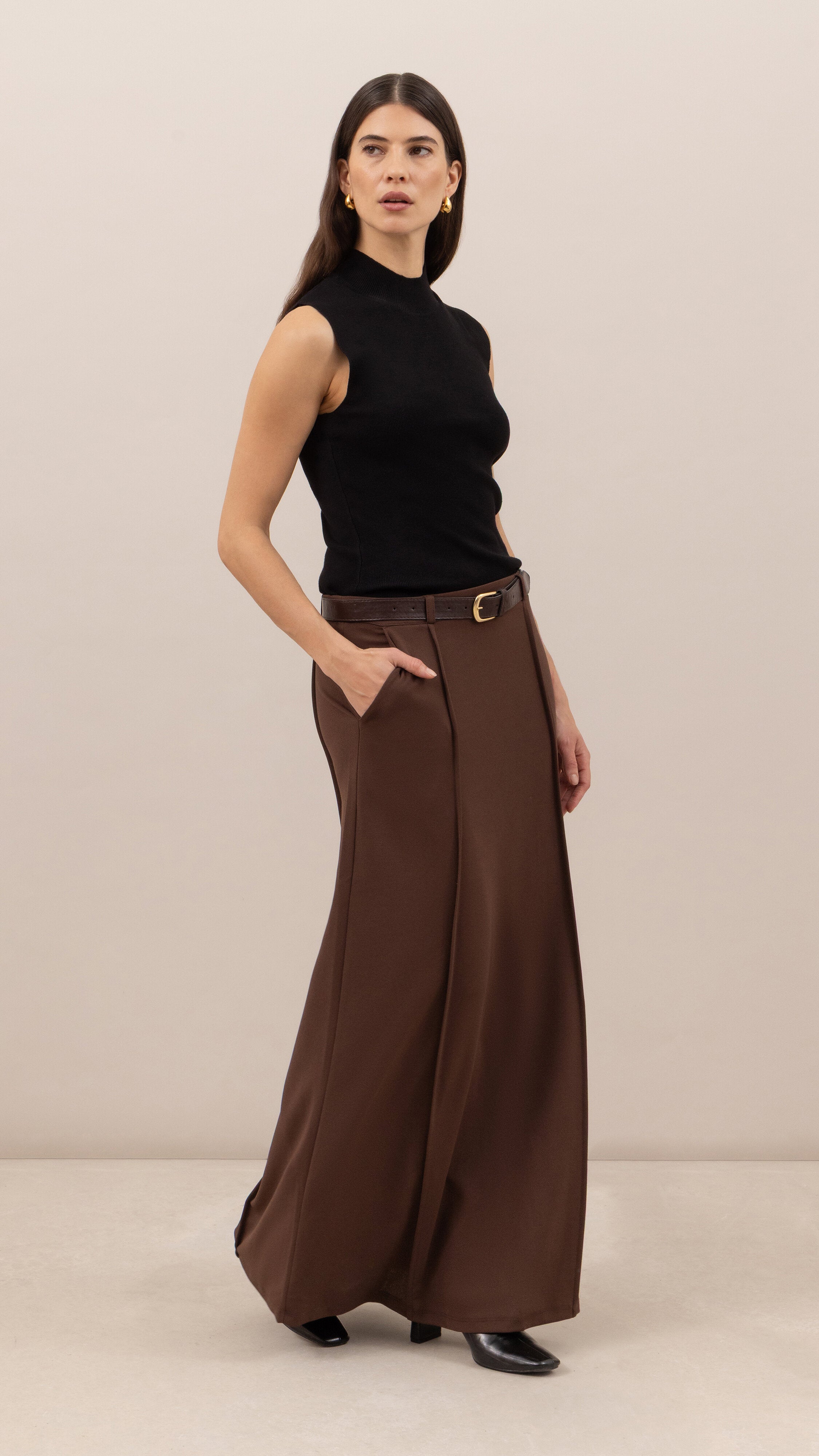 Maren skirt with belt - Dark Espresso