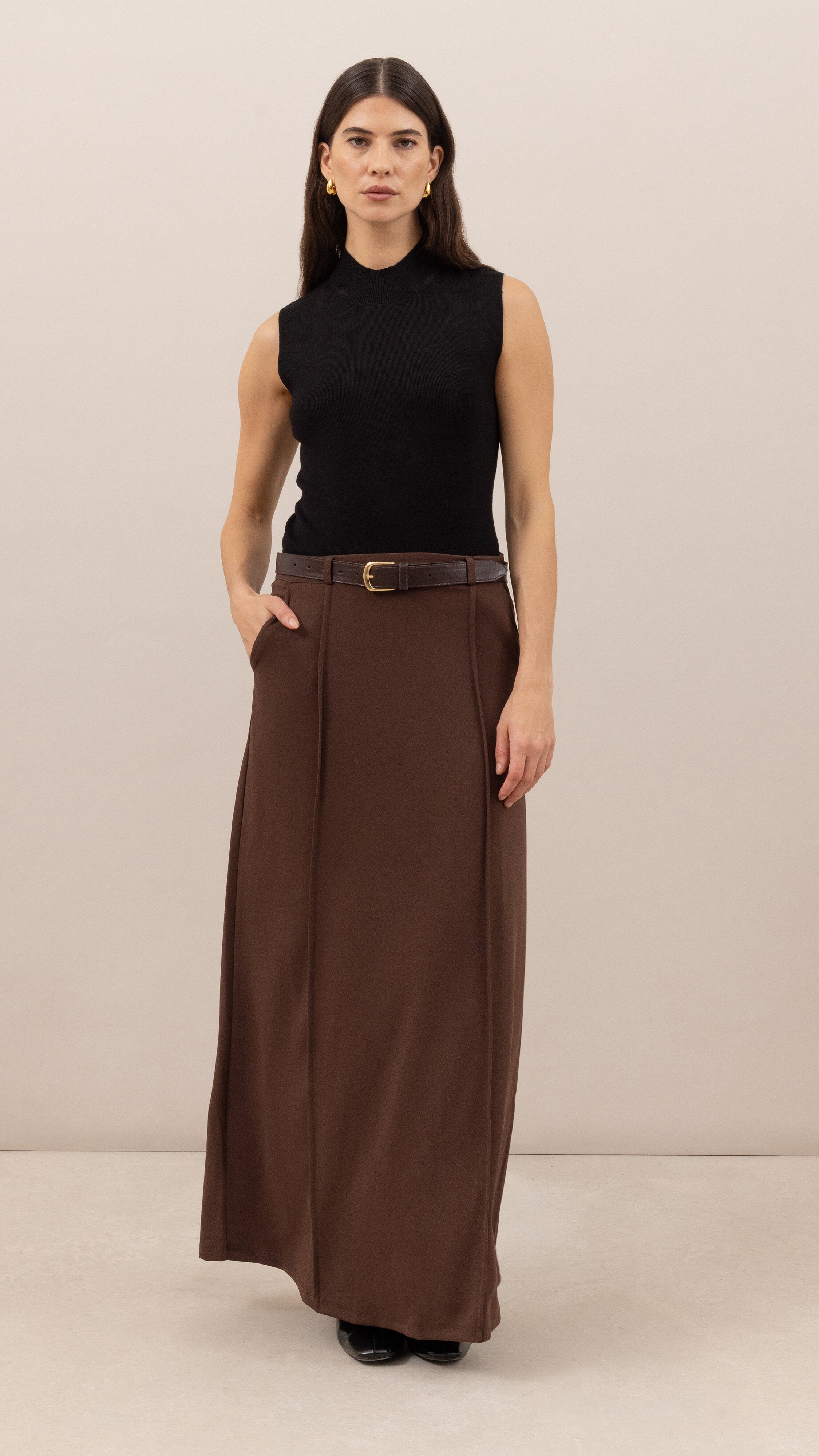Maren skirt with belt - Dark Espresso