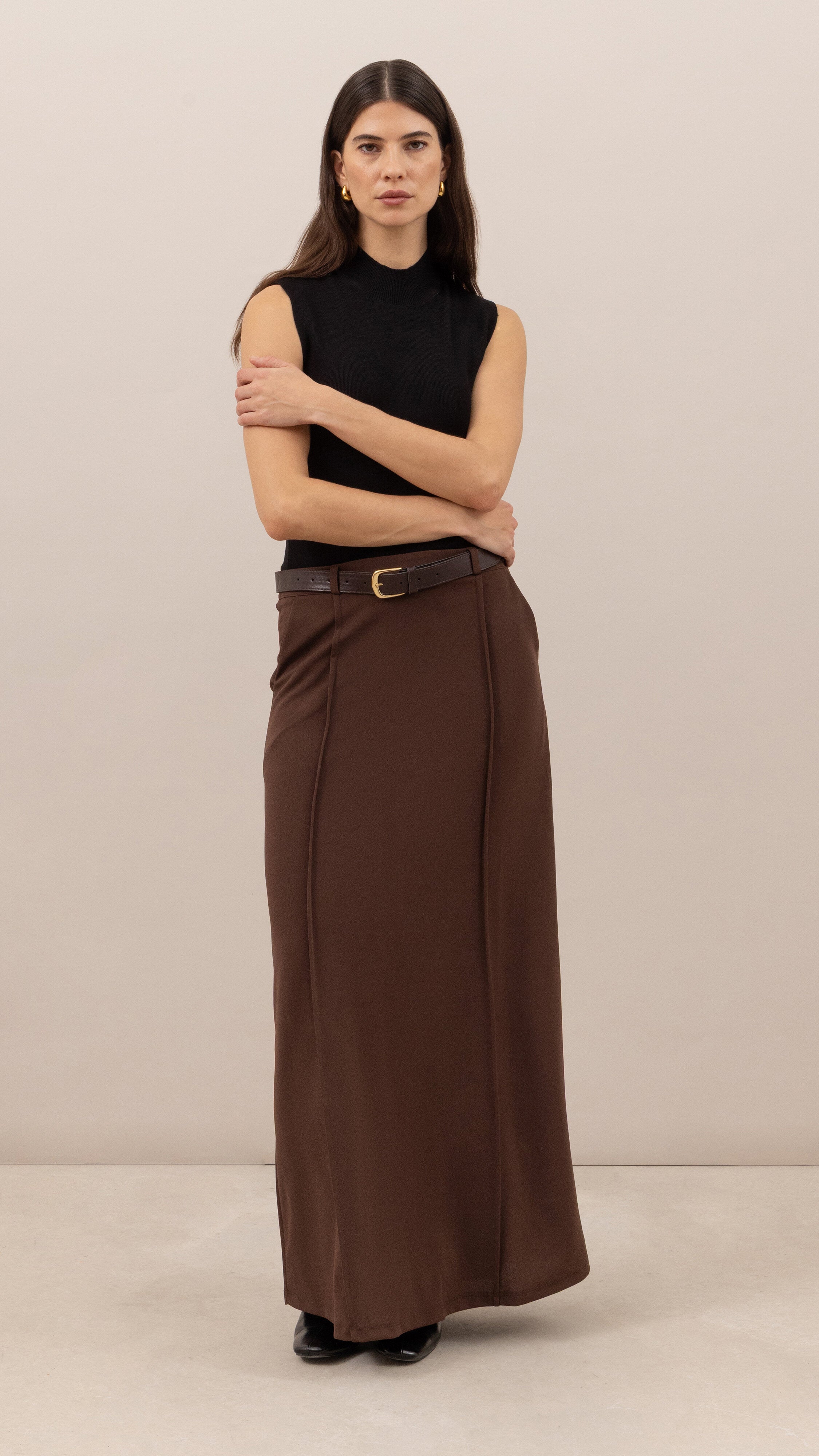 Maren skirt with belt - Dark Espresso
