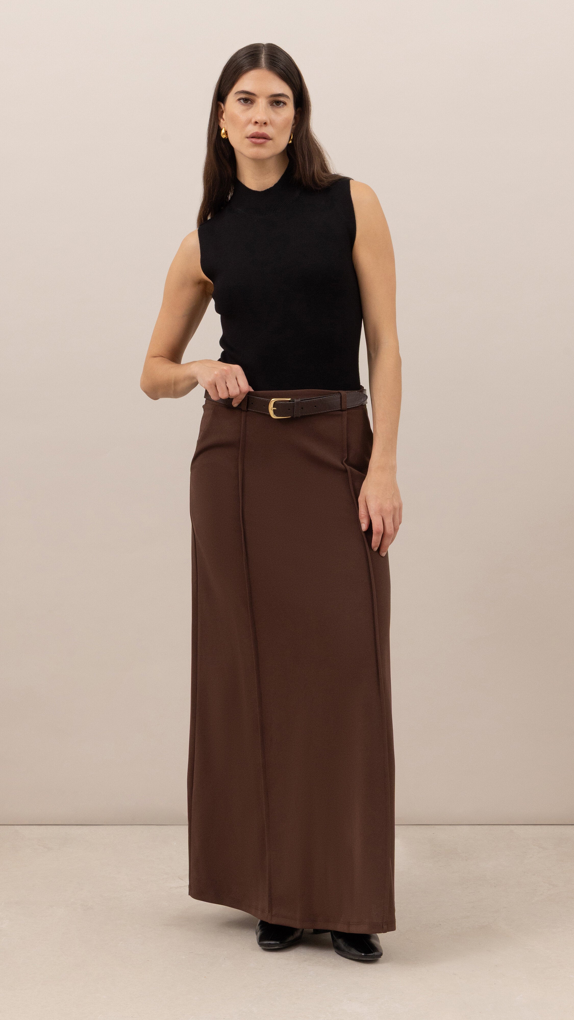 Maren skirt with belt - Dark Espresso