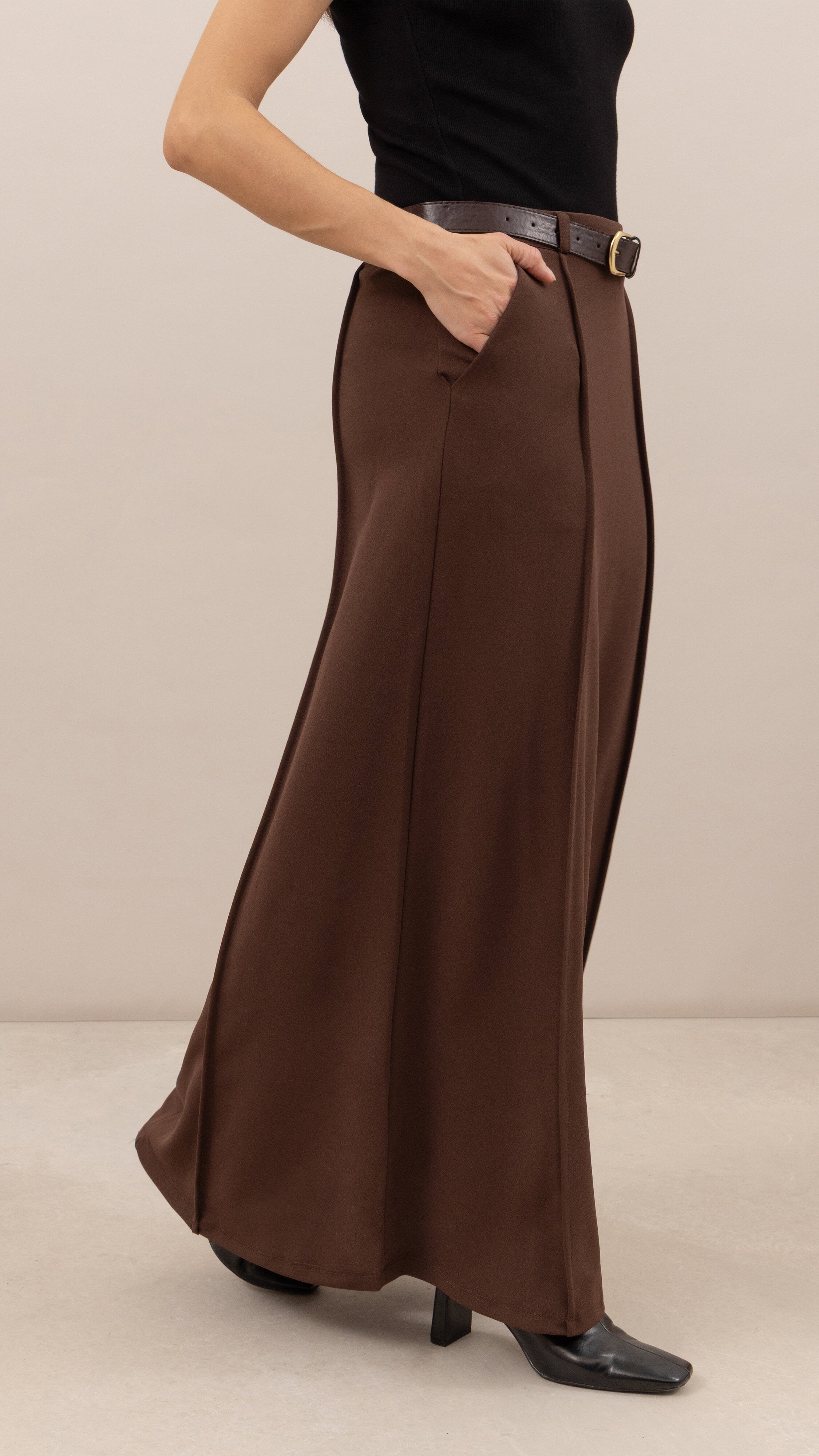 Maren skirt with belt - Dark Espresso