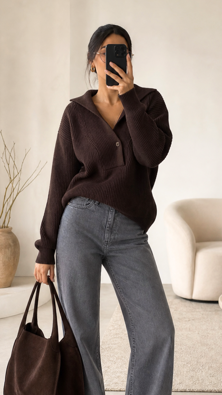 Quinn Cashmere Blend Sweater  - Chocolate