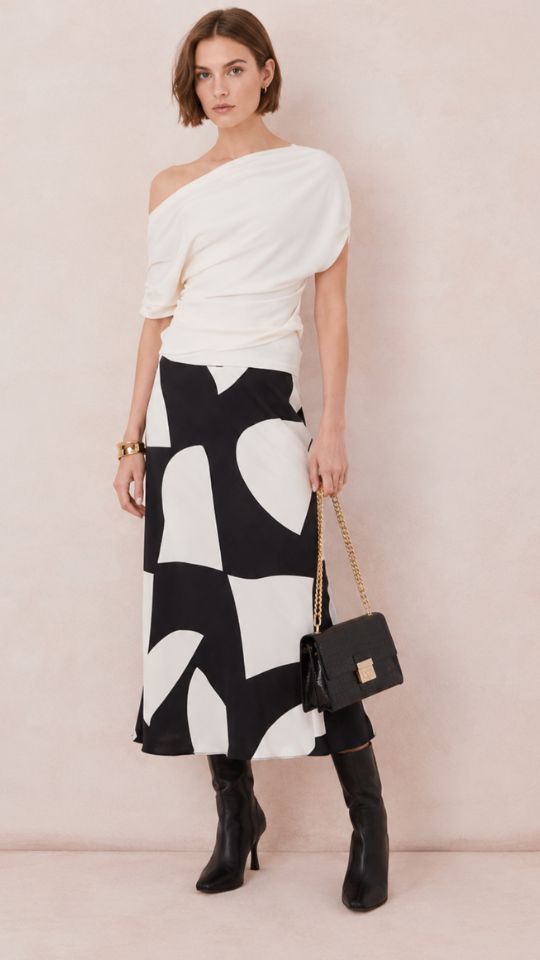 Sasha Satin Printed Skirt - Abstract Print