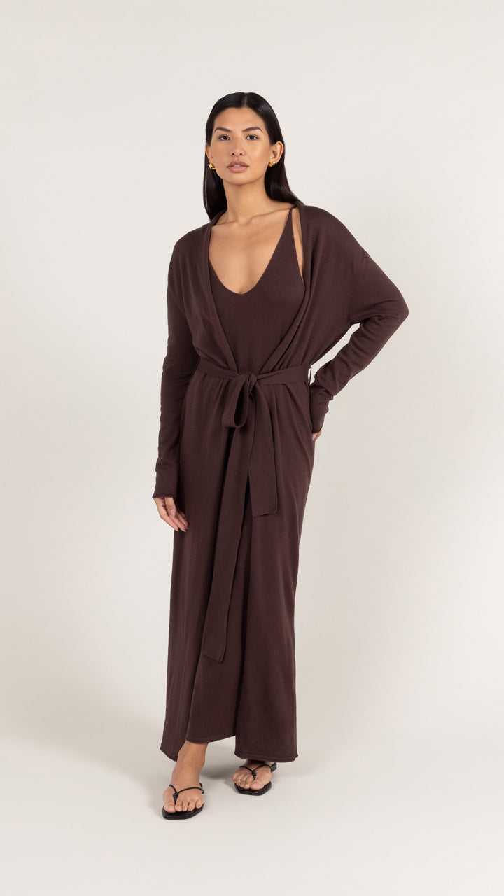 Sofia Long Line Cardigan - Dark Espresso