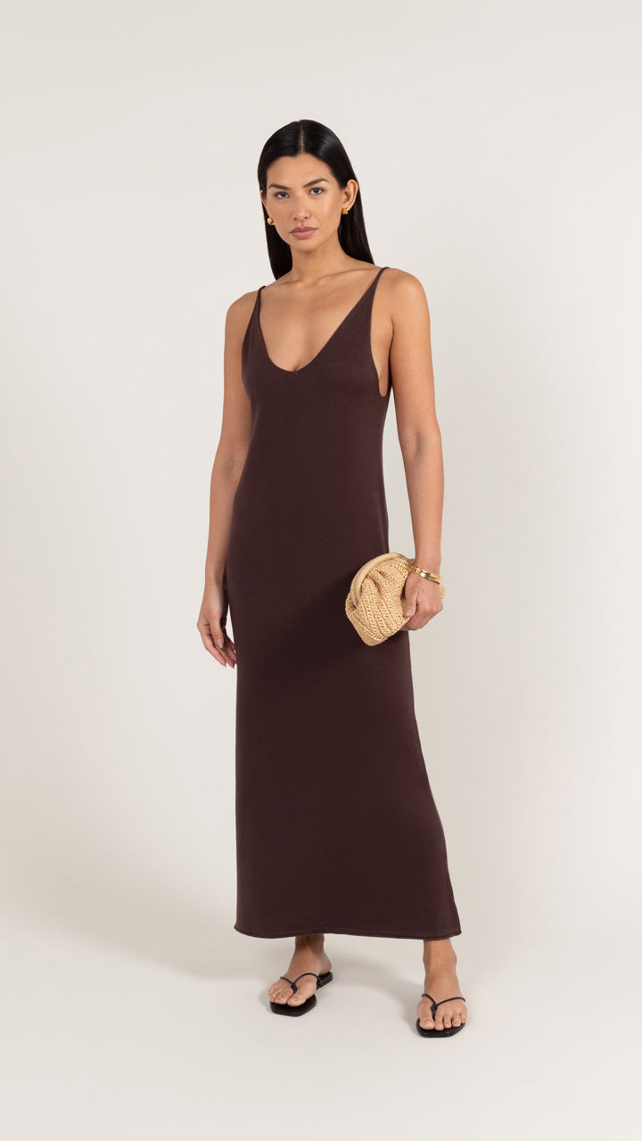 Sofia Knitted Slip Dress - Dark Espresso