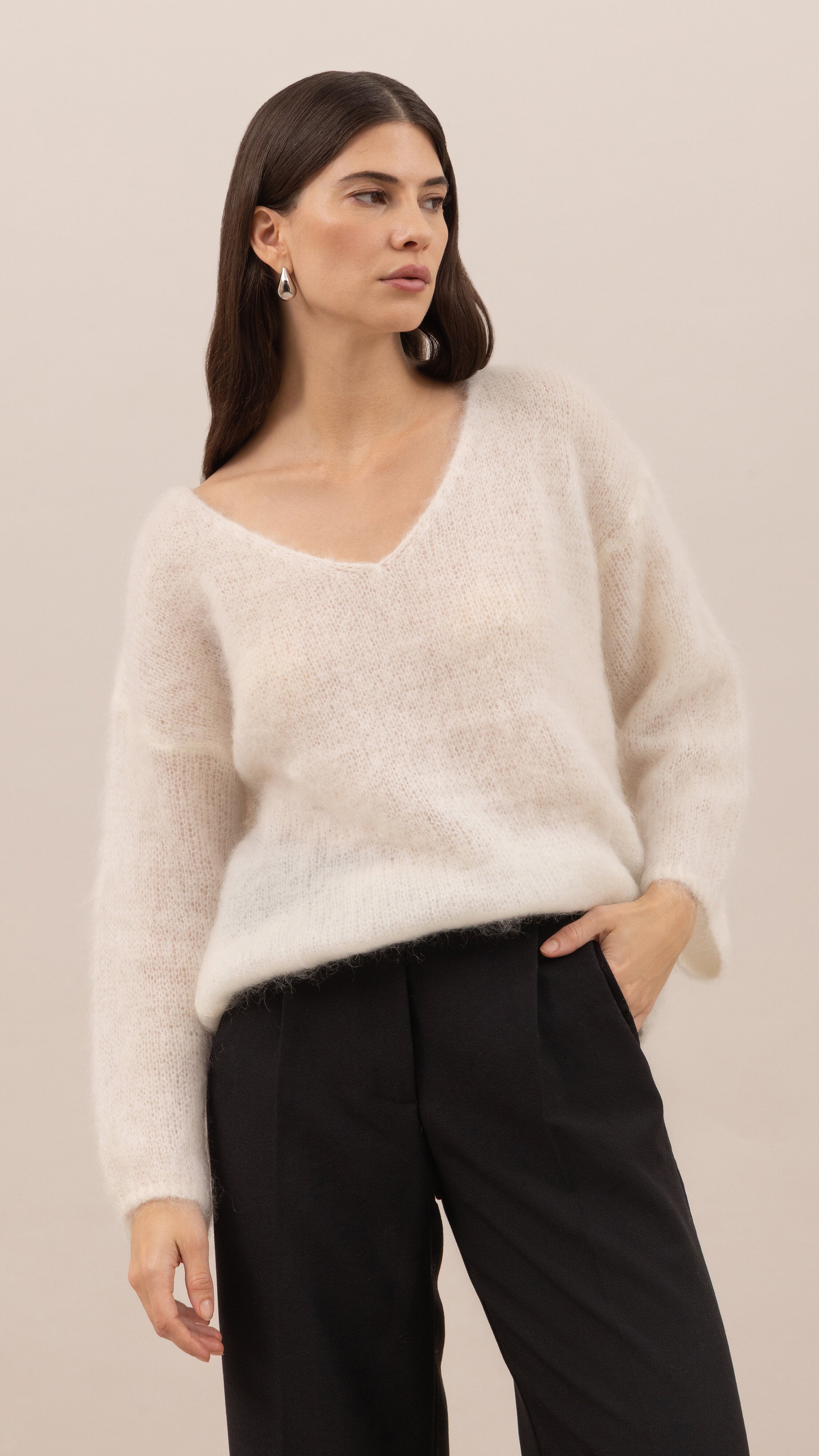 Tess Mohair V-Neck Sweater - Ivory