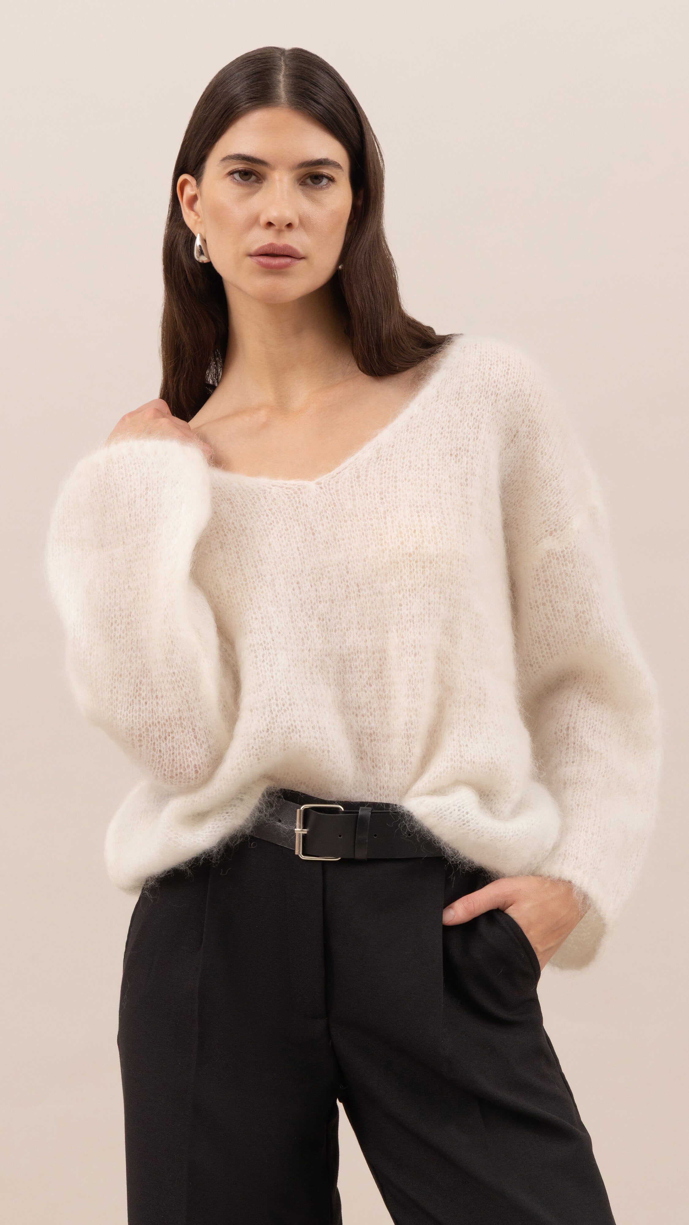 Tess Mohair V-Neck Sweater - Ivory