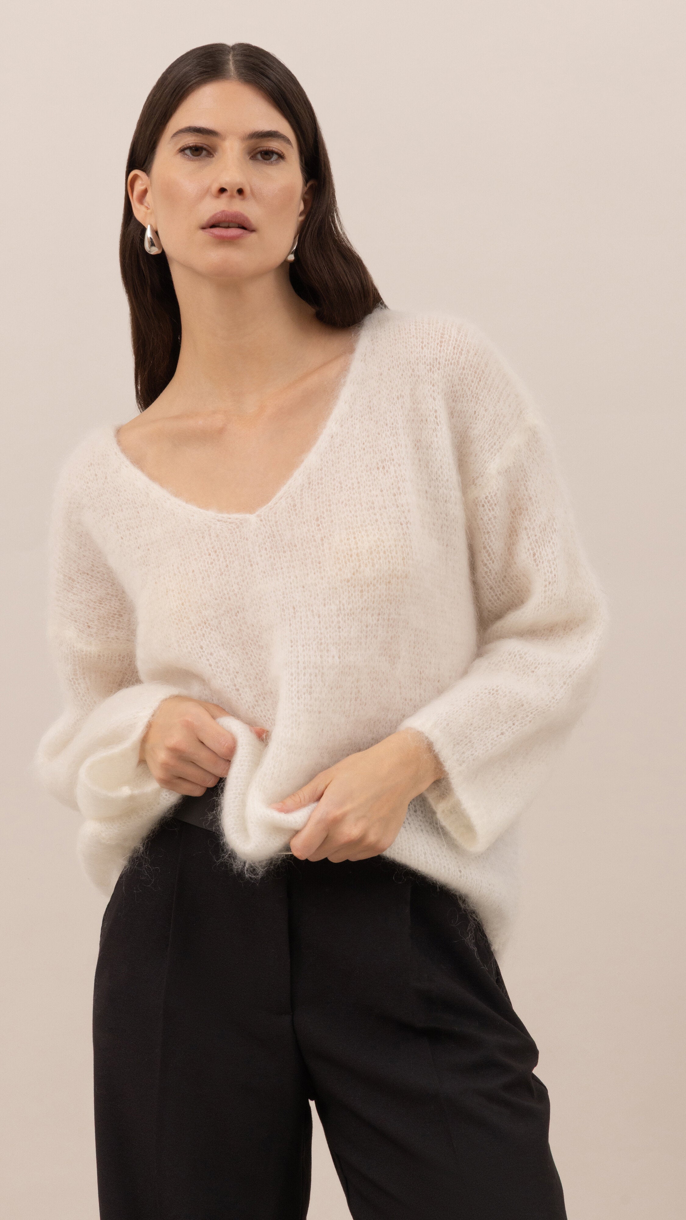Tess Mohair V-Neck Sweater - Ivory