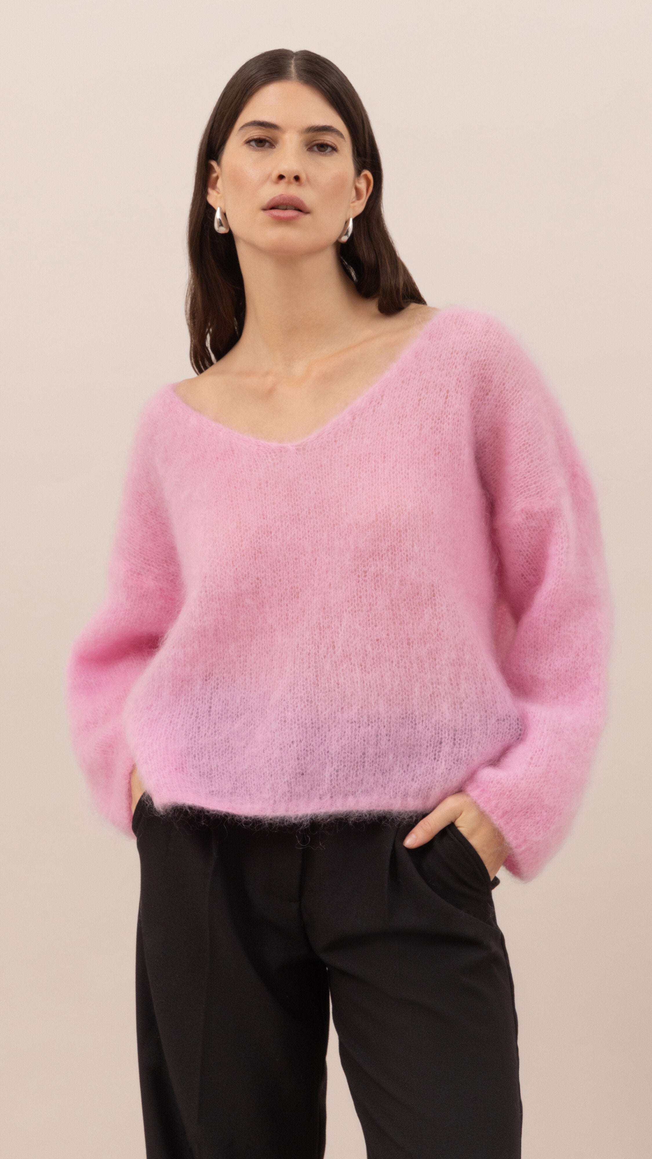 Tess Mohair V-Neck Sweater - Pink