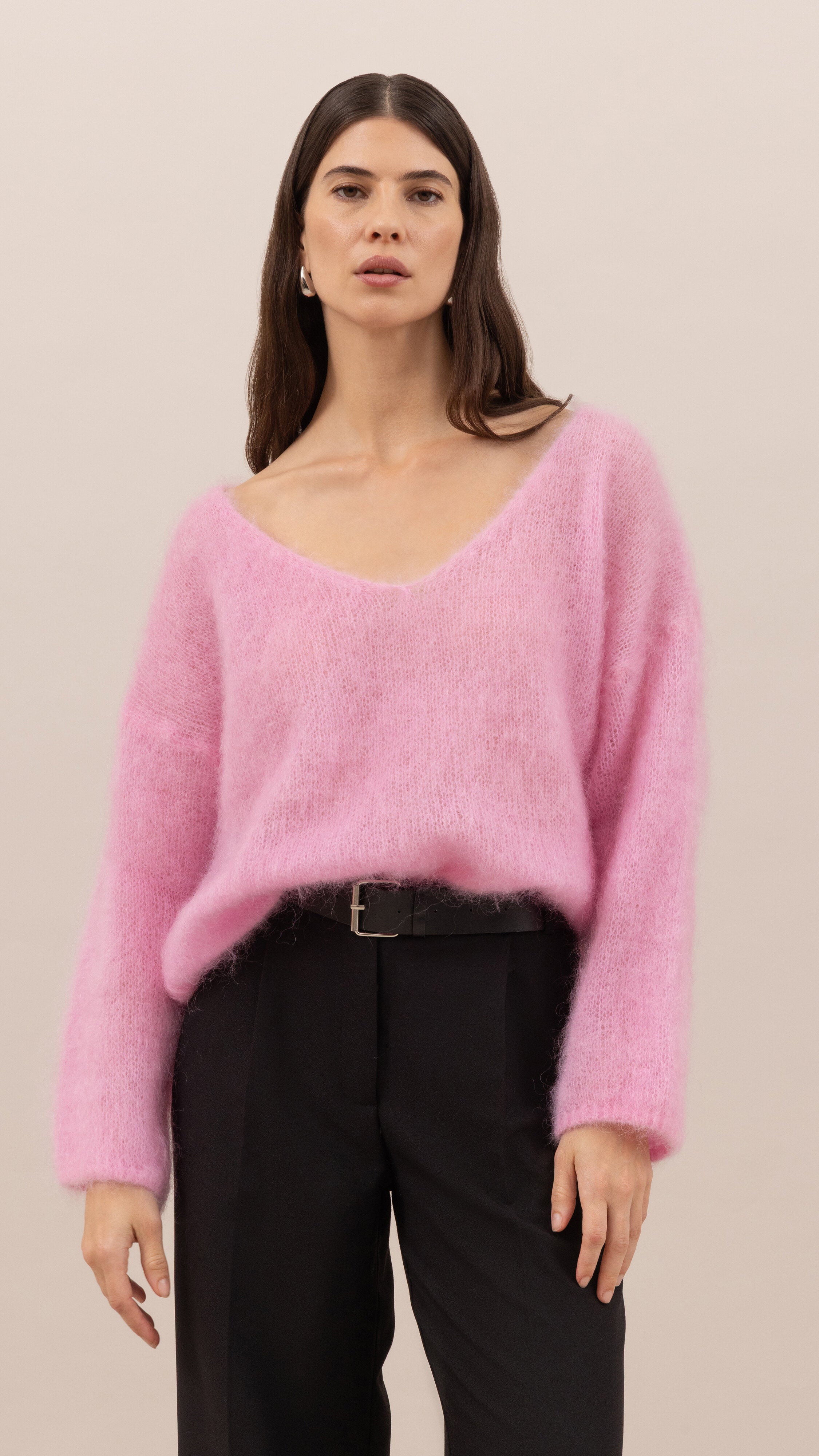 Tess Mohair V-Neck Sweater - Pink