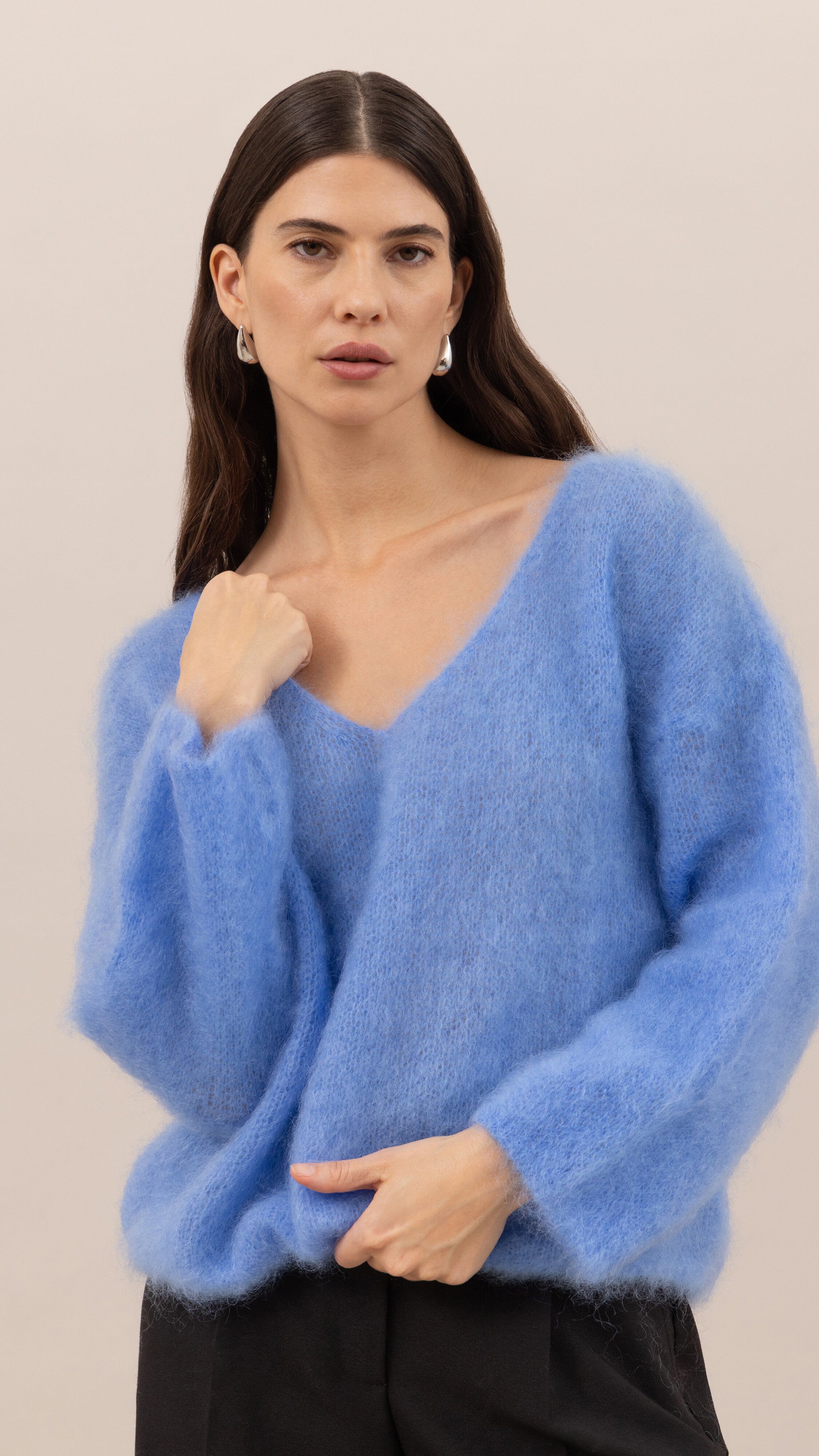 Tess Mohair V-Neck Sweater - Sky