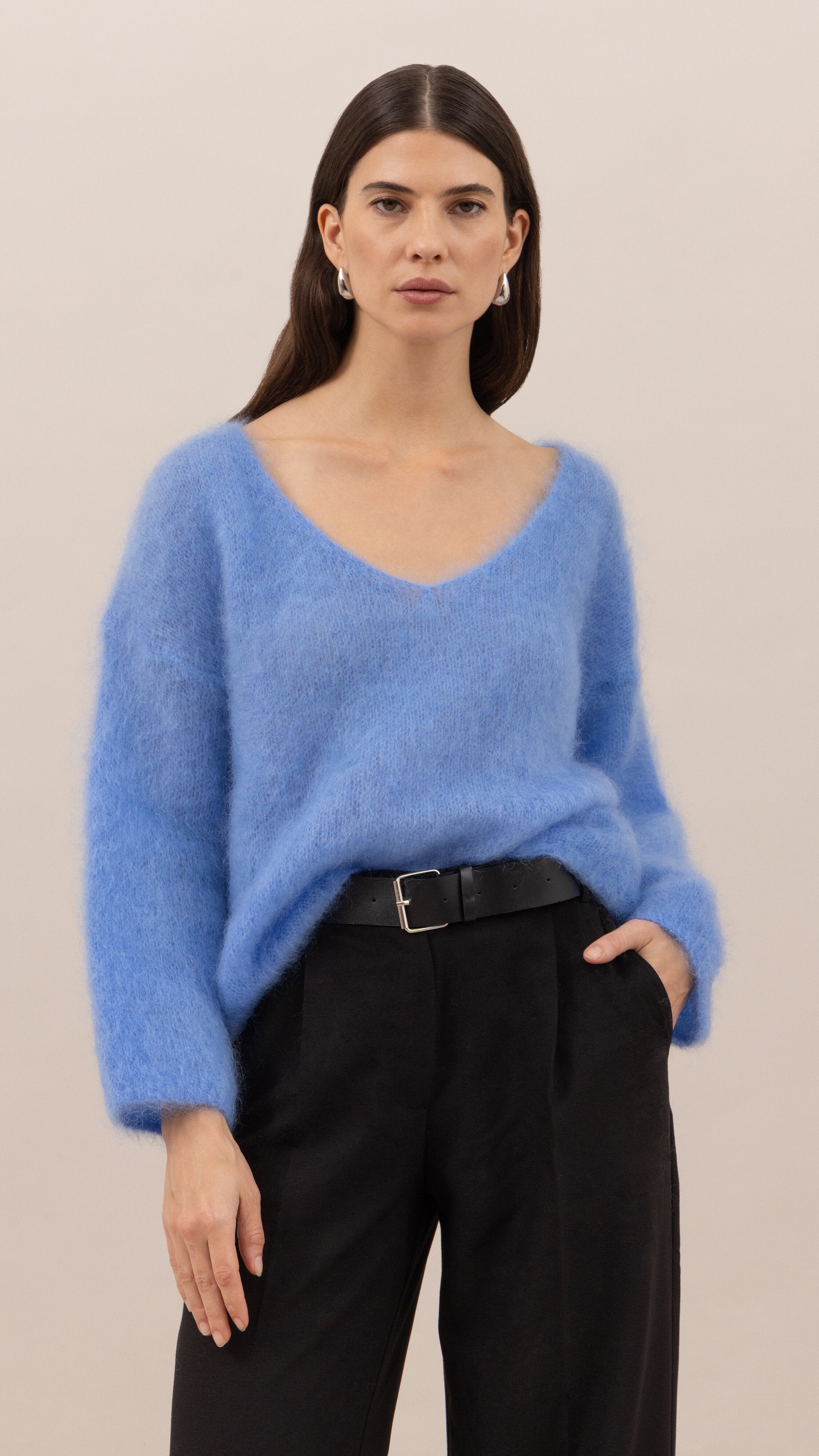 Tess Mohair V-Neck Sweater - Sky