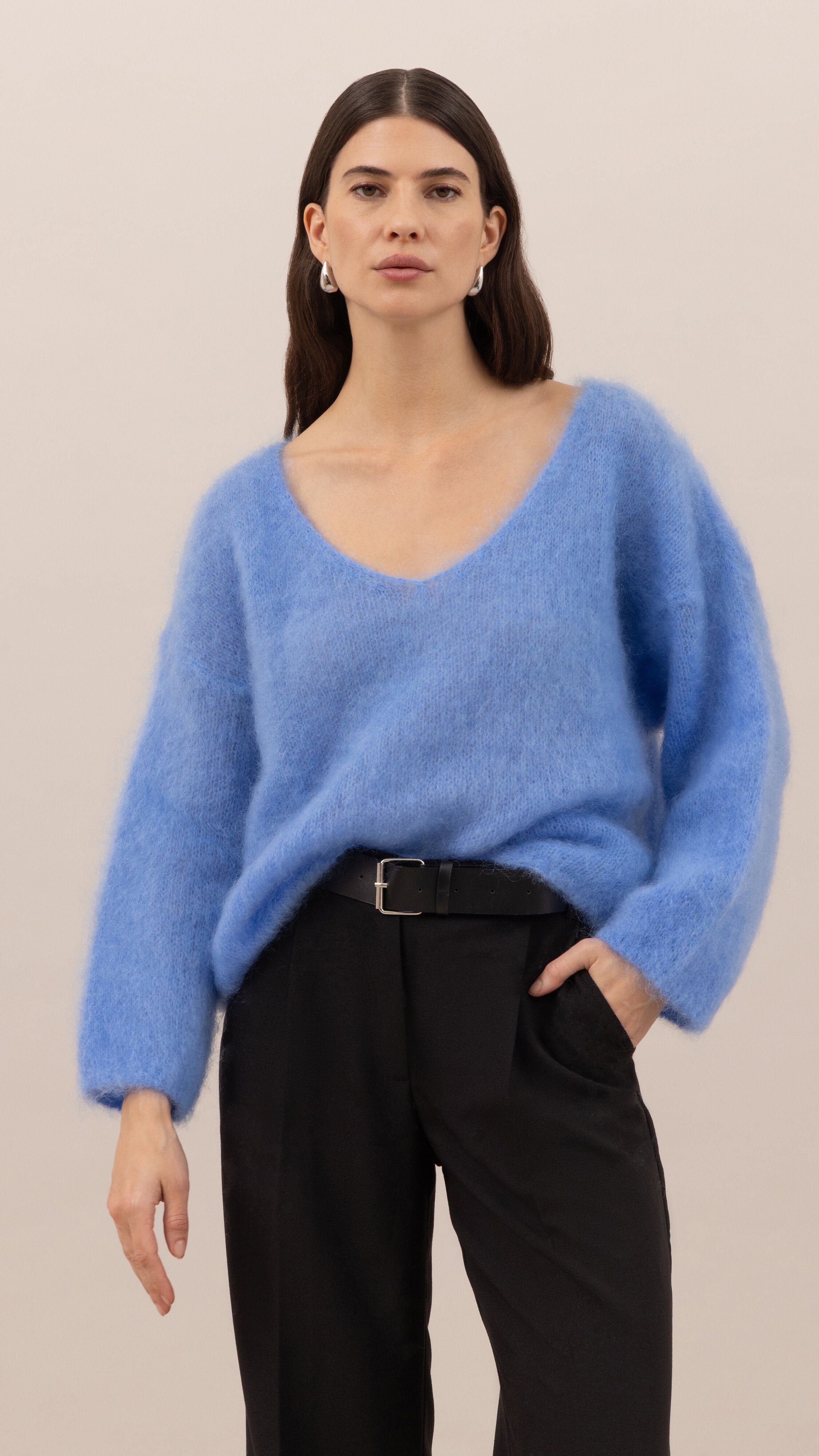 Tess Mohair V-Neck Sweater - Sky