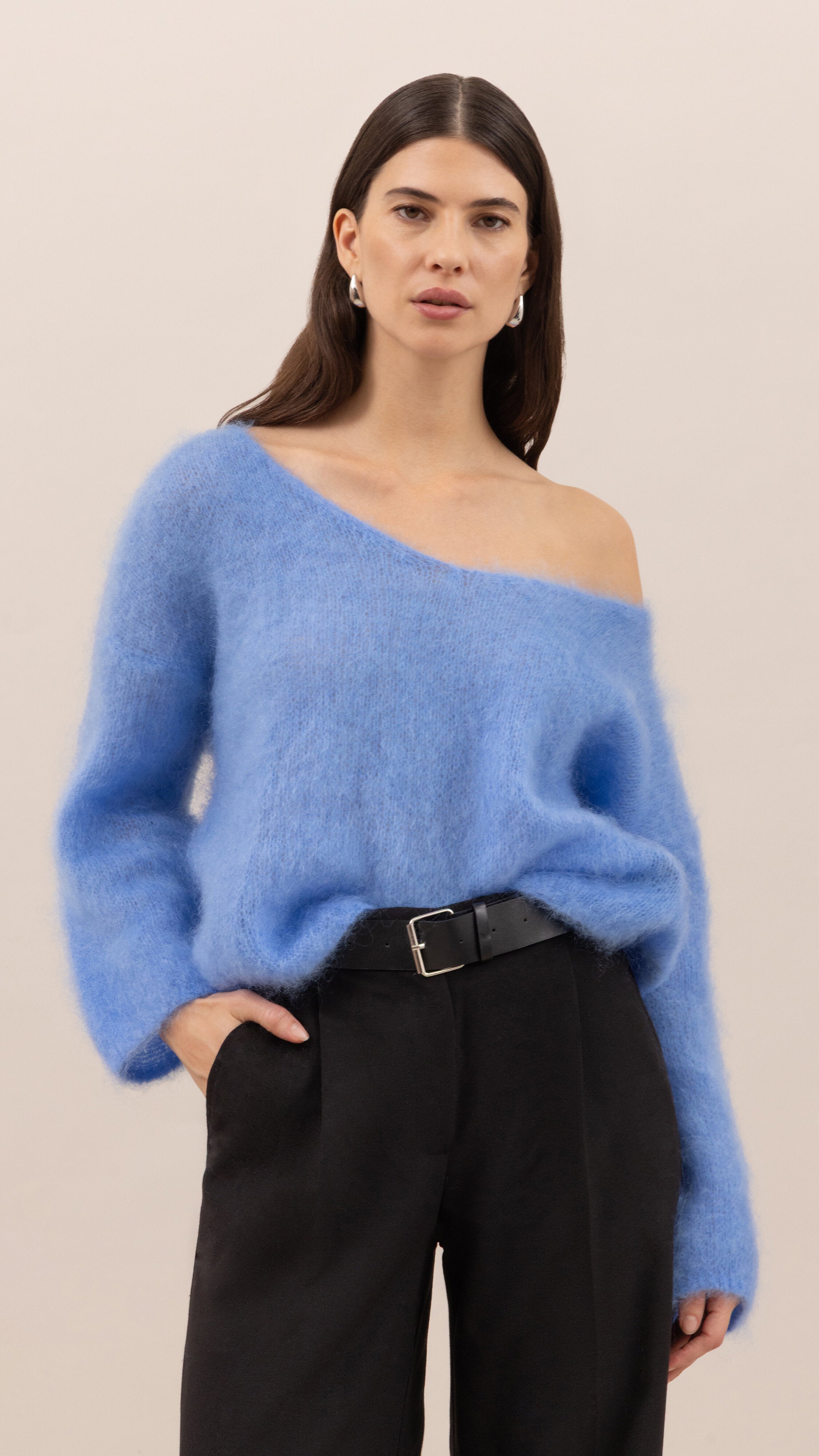Tess Mohair V-Neck Sweater - Sky