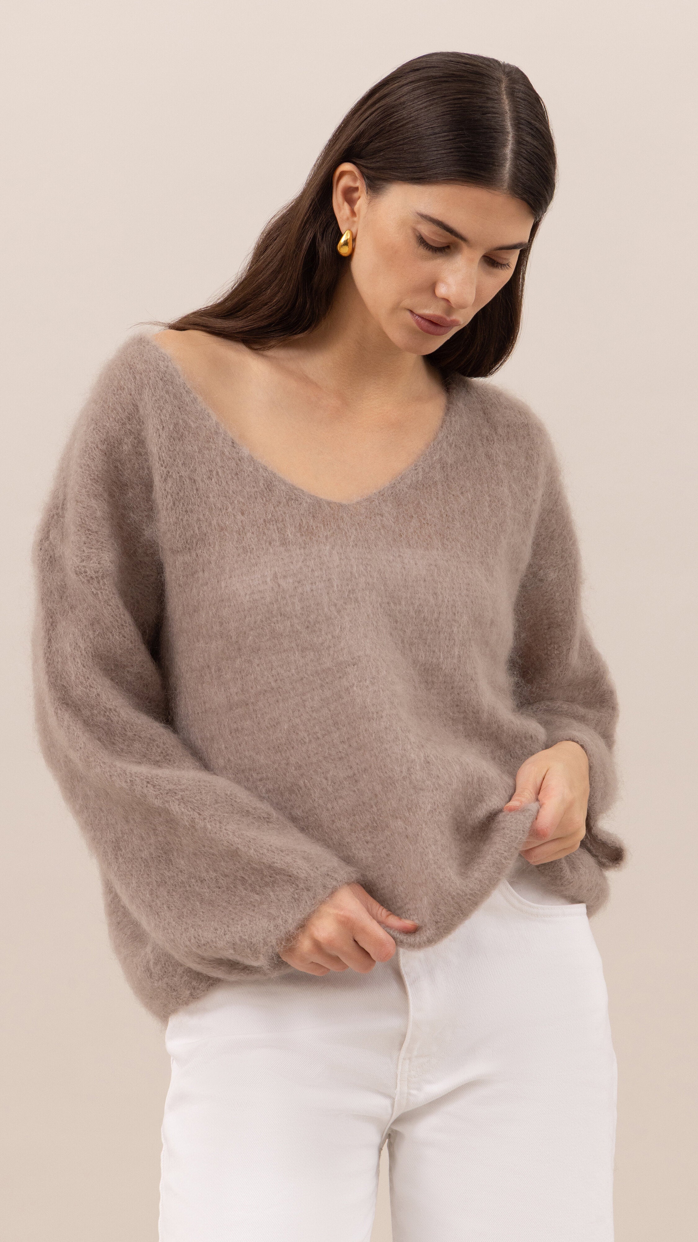 Tess Mohair V-Neck Sweater - Taupe
