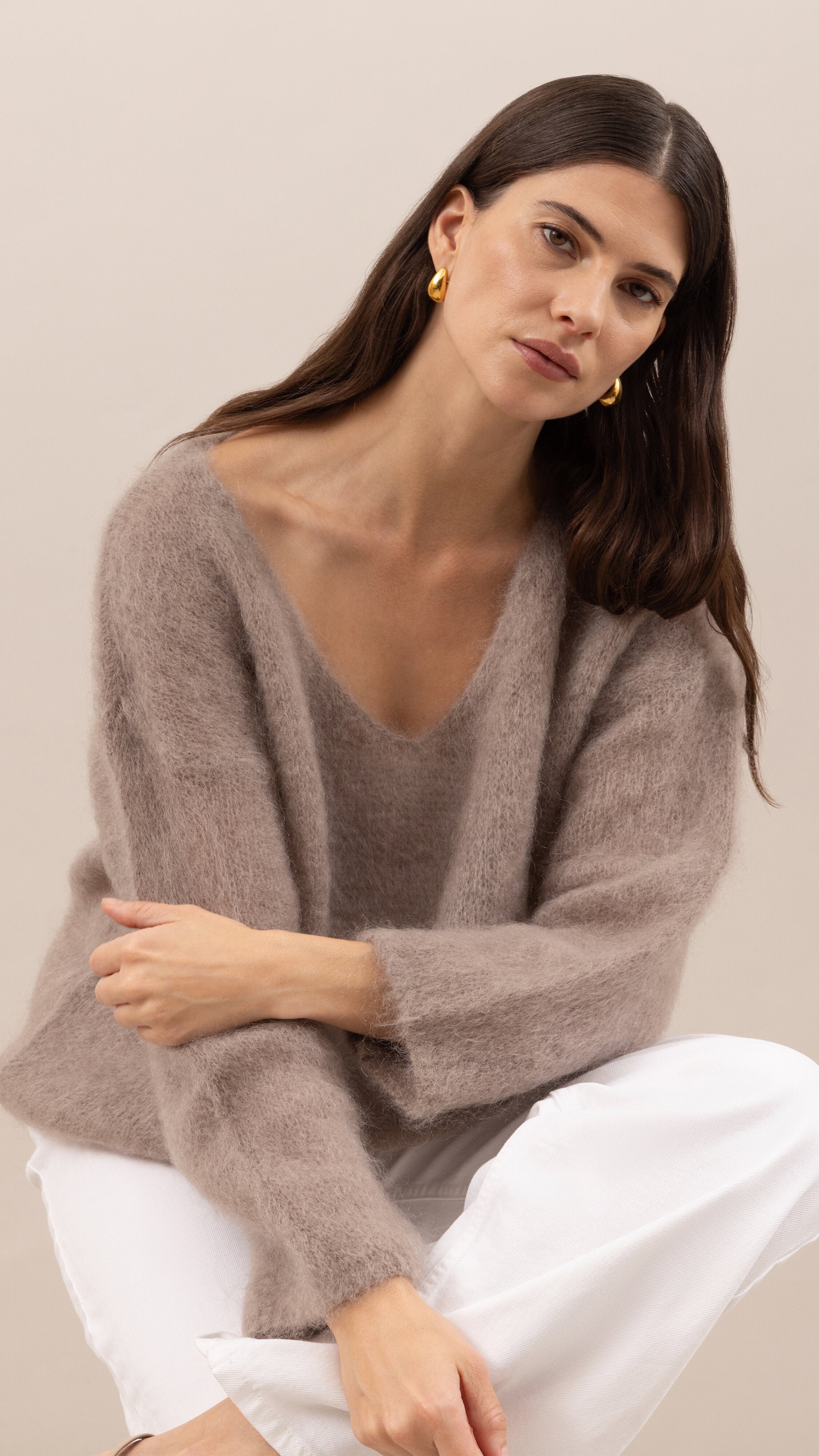 Tess Mohair V-Neck Sweater - Taupe