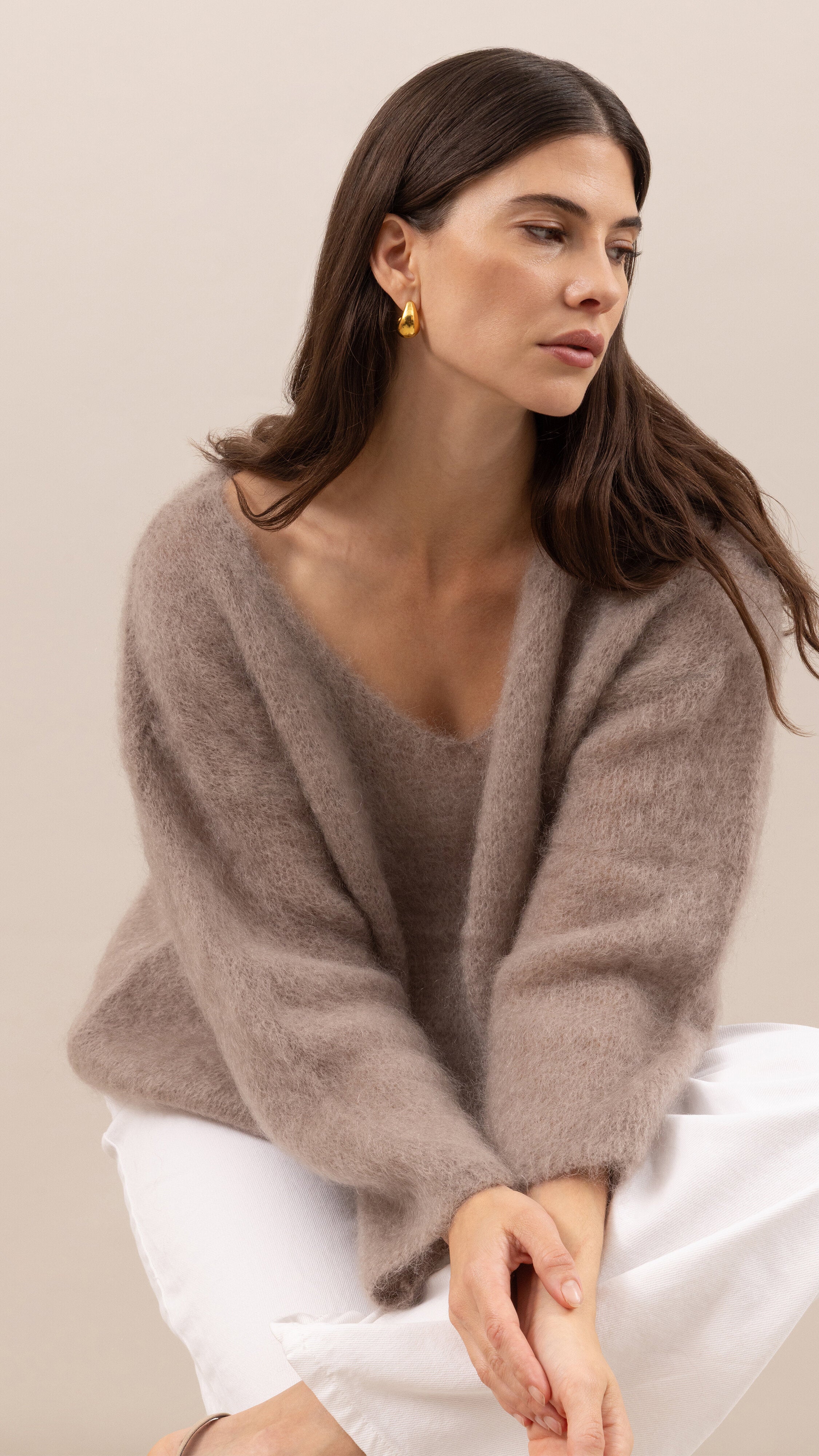 Tess Mohair V-Neck Sweater - Taupe