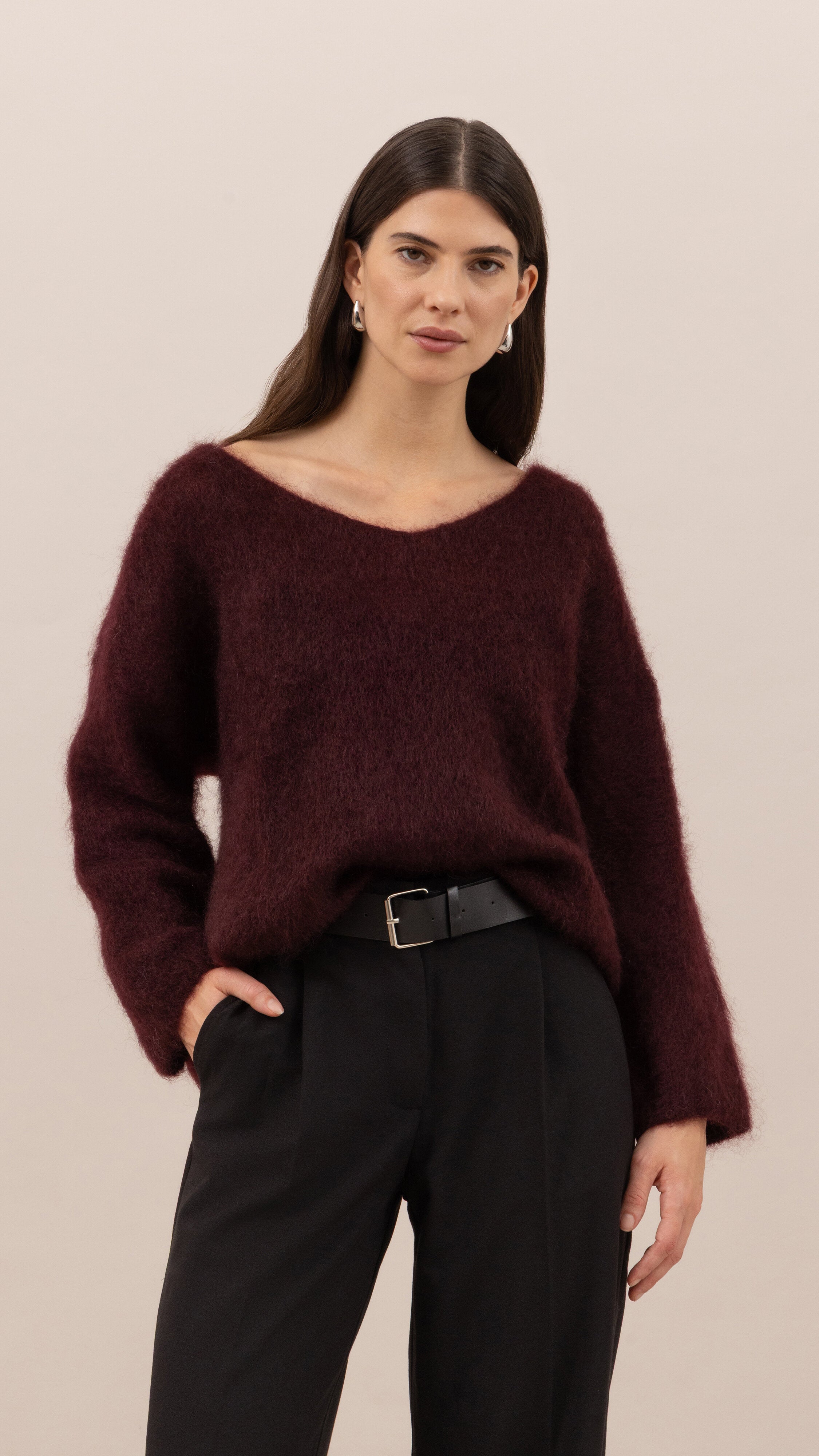 Tess Mohair V-Neck Sweater - Wine