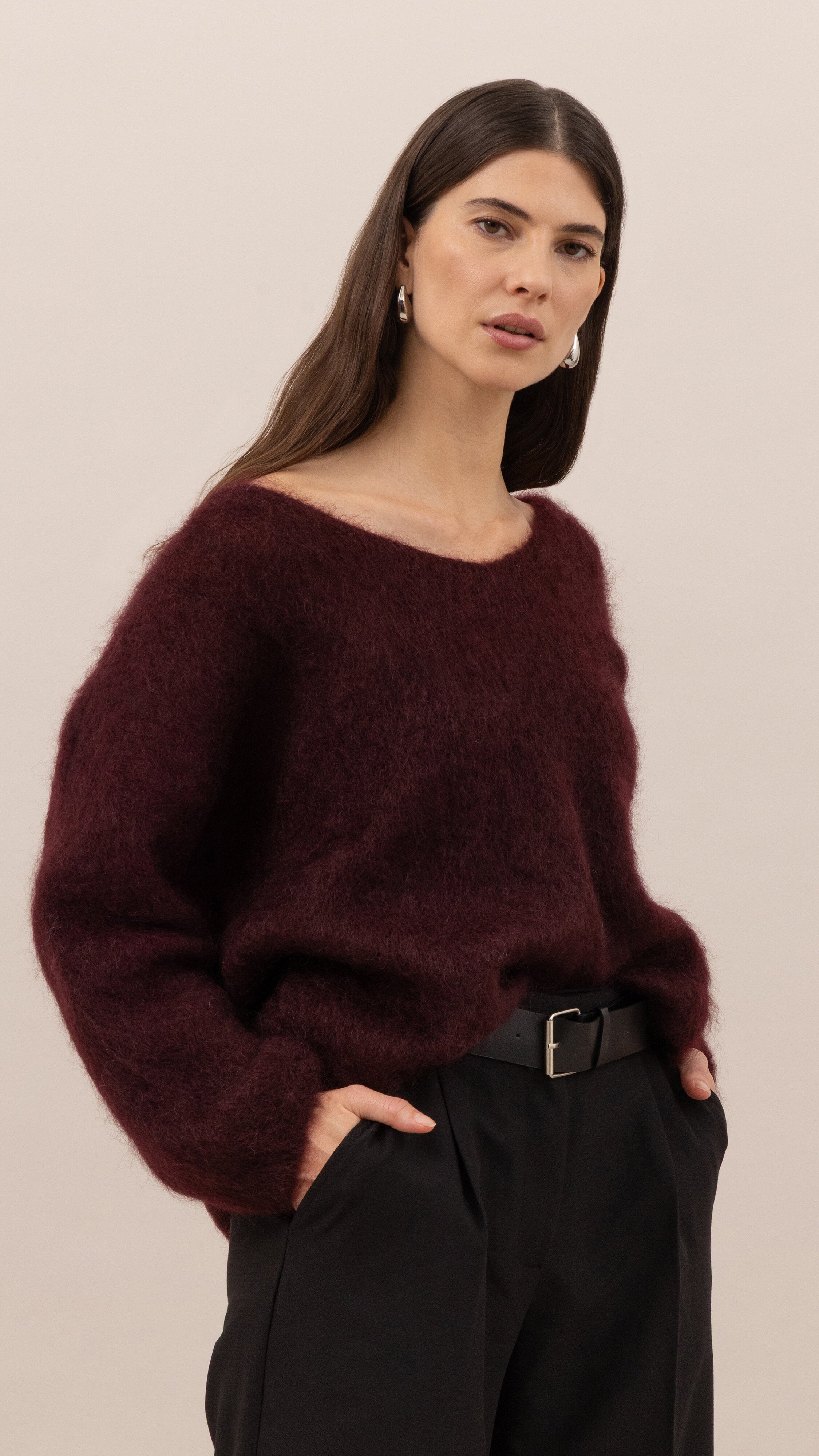 Tess Mohair V-Neck Sweater - Wine