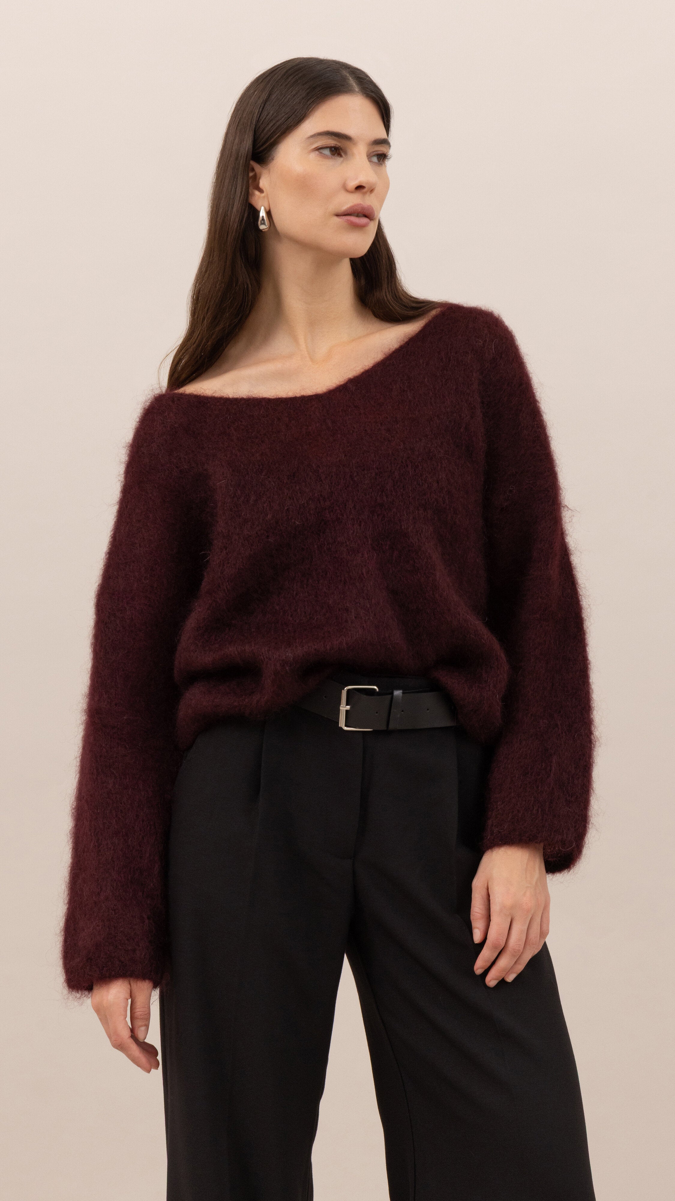 Tess Mohair V-Neck Sweater - Wine