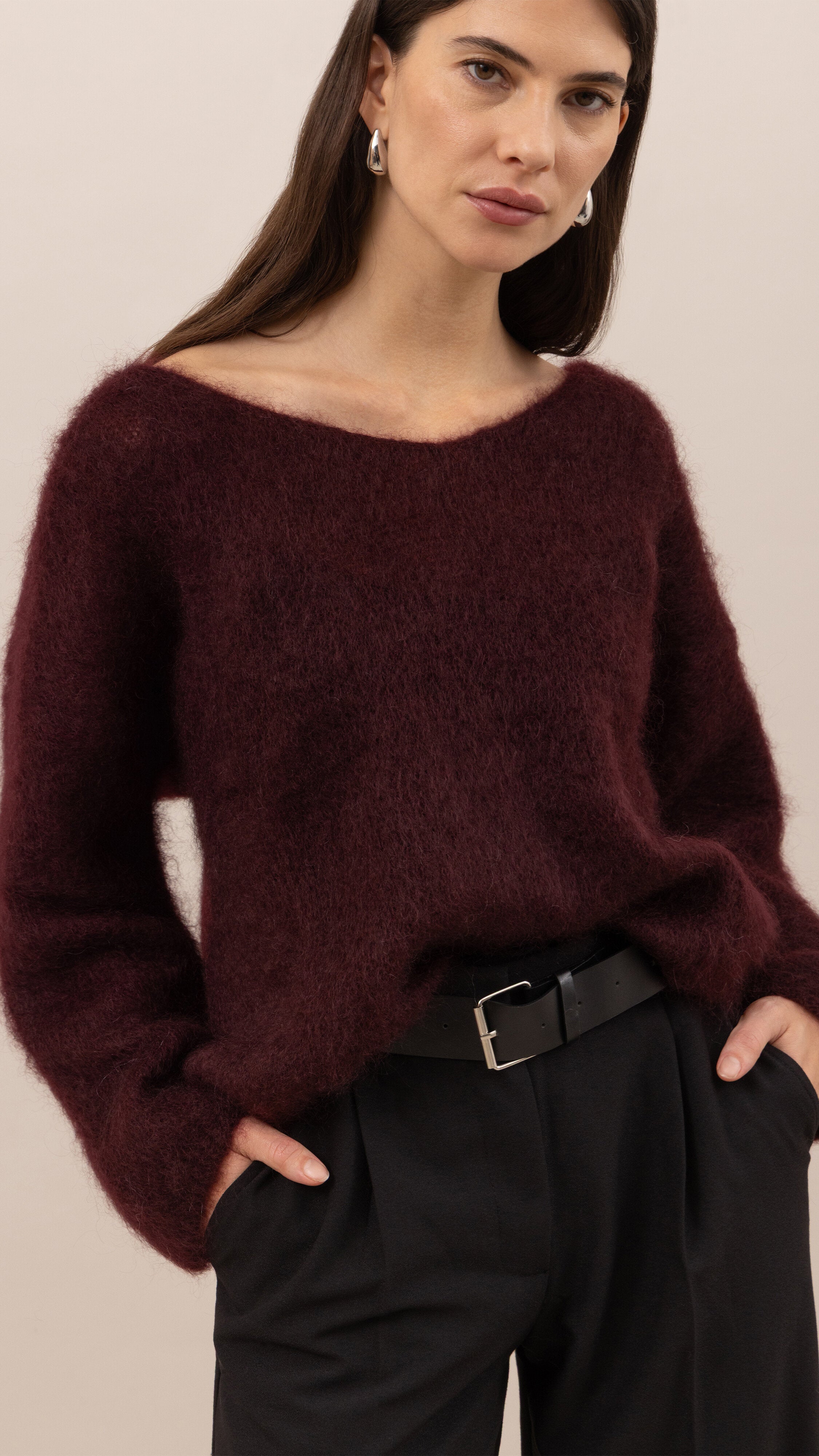 Tess Mohair V-Neck Sweater - Wine