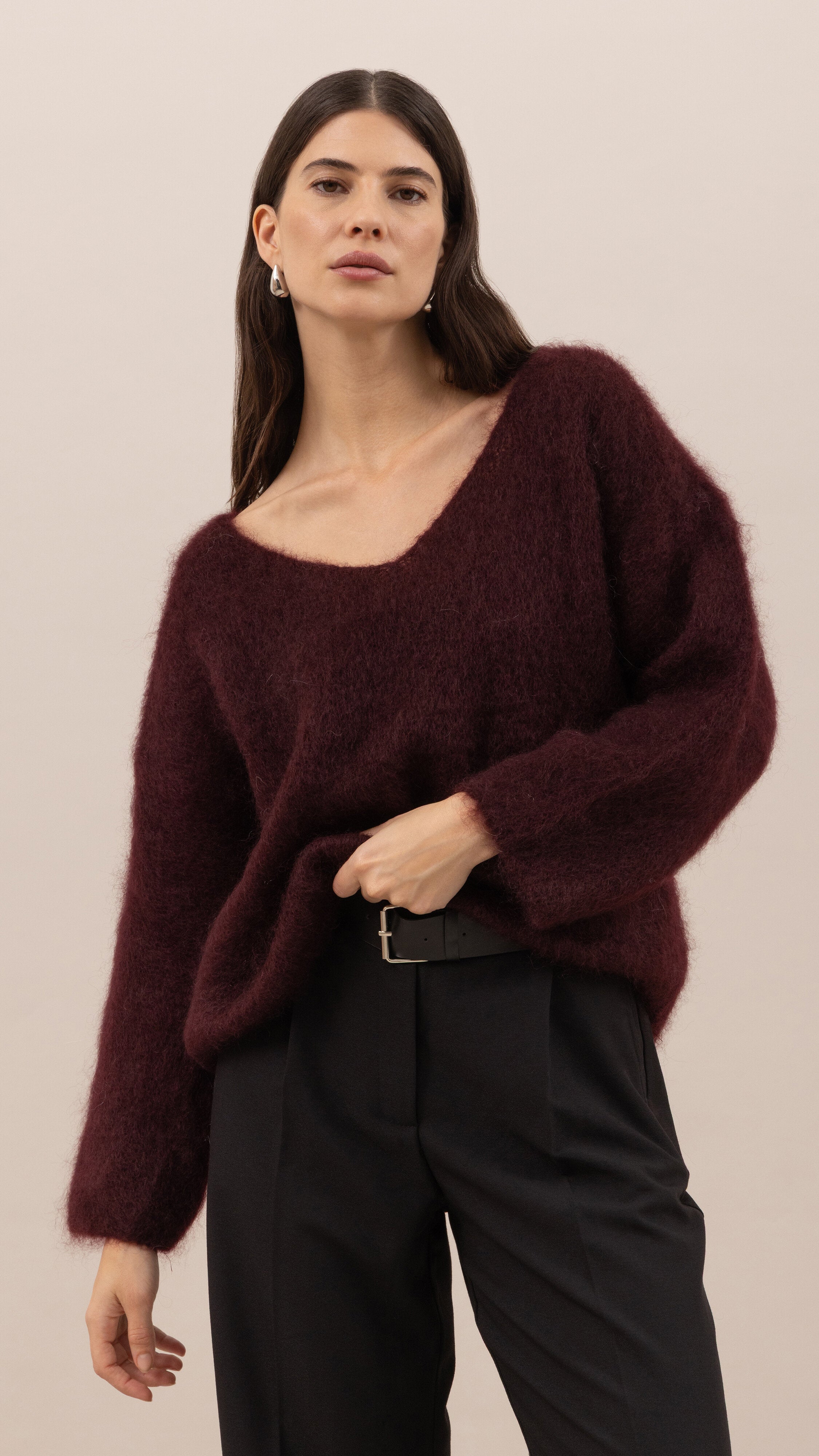 Tess Mohair V-Neck Sweater - Wine