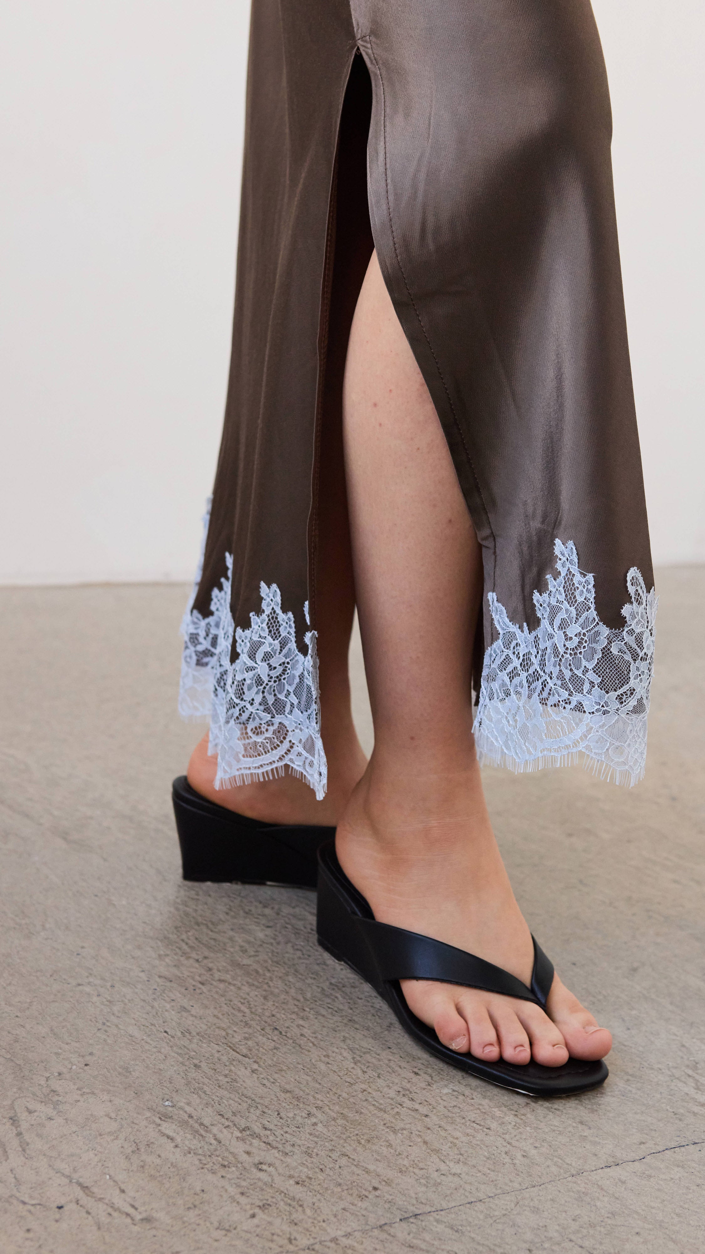 Amara Satin Lace Skirt - Chocolate