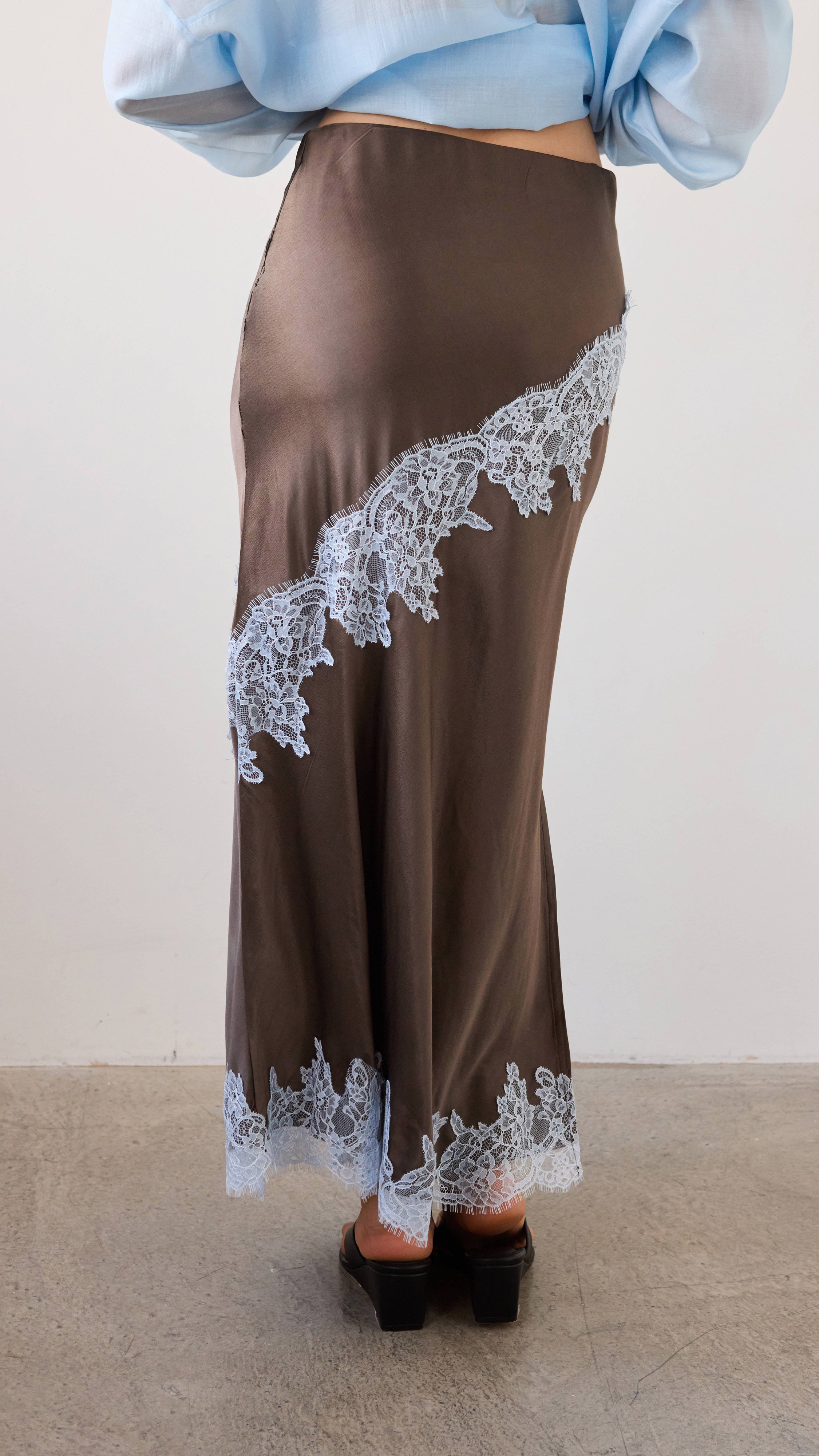 Amara Satin Lace Skirt - Chocolate