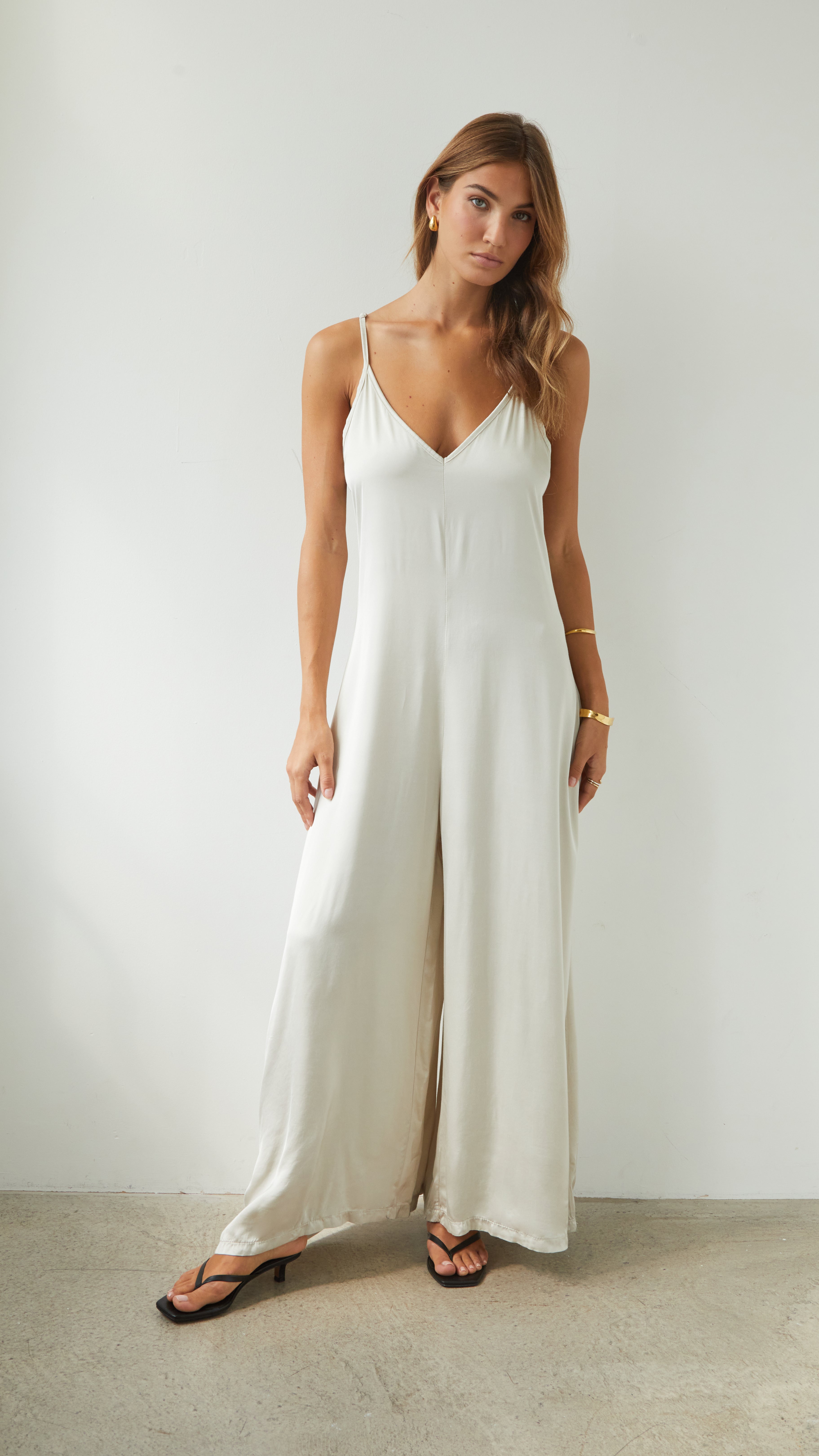 Natalie Satin Jumpsuit - Ivory