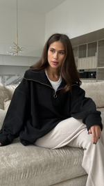 SOPHIE HALF ZIP SWEATER - BLACK