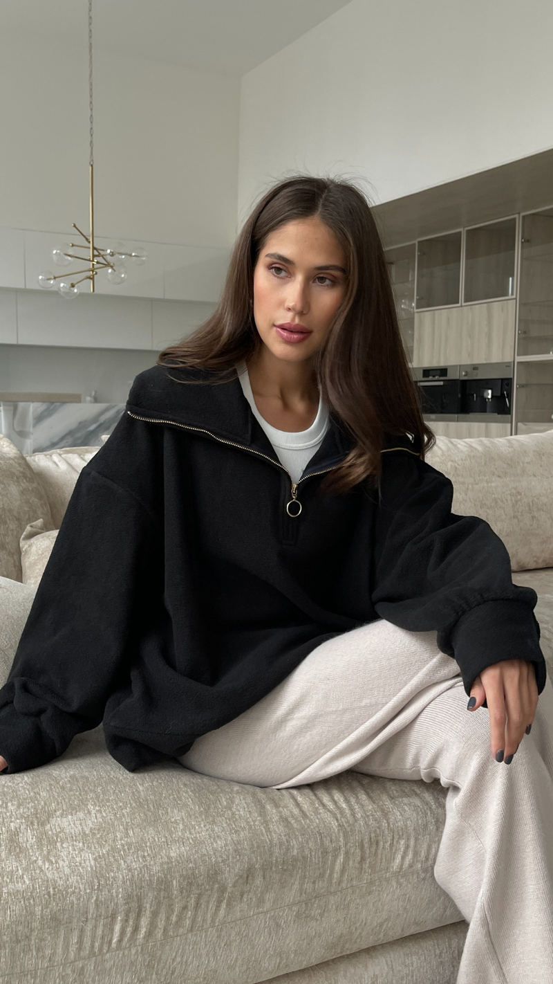 SOPHIE HALF ZIP SWEATER - BLACK