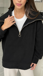 SOPHIE HALF ZIP SWEATER - BLACK