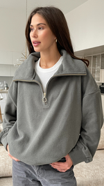 SOPHIE HALF ZIP SWEATER - CARBON